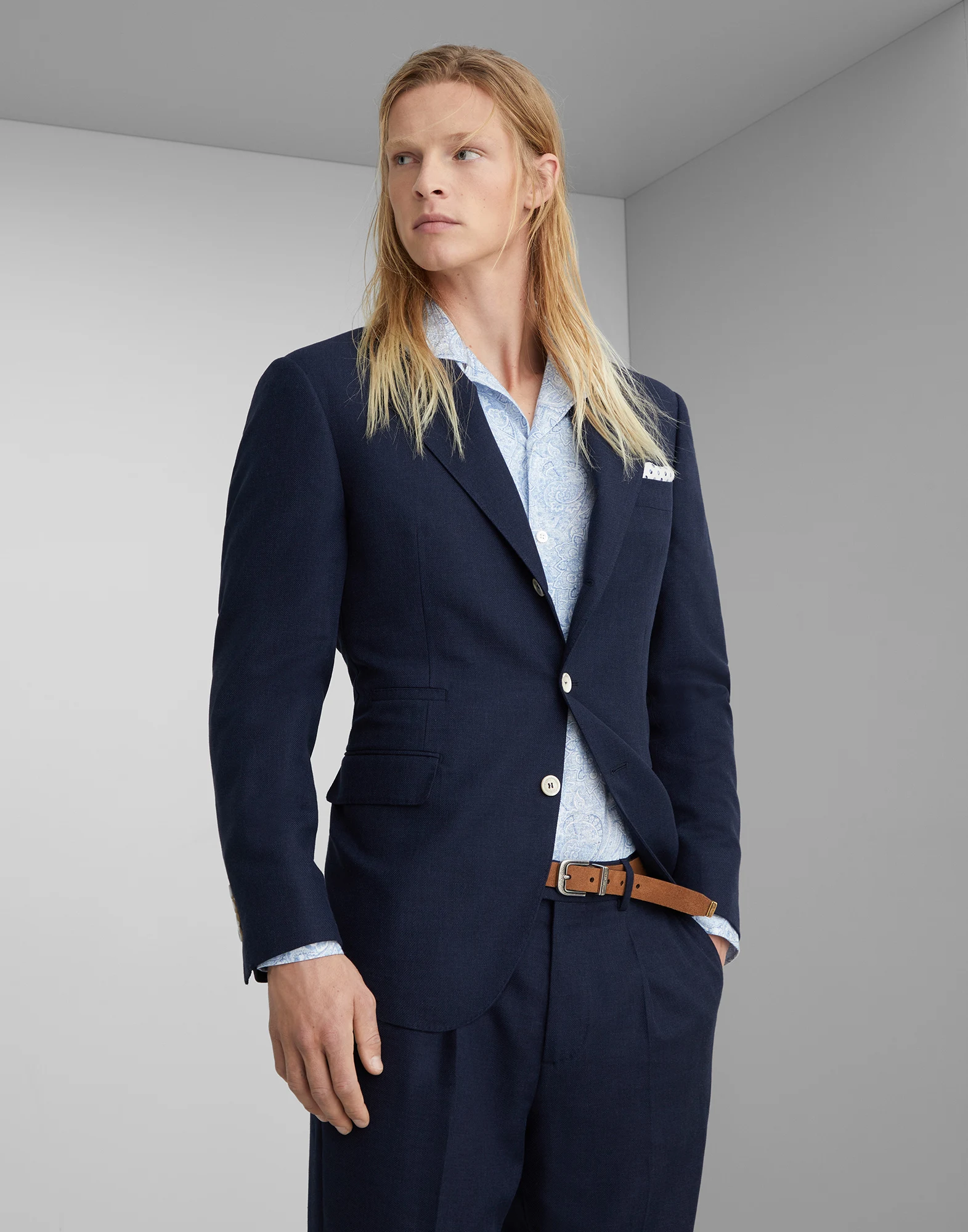Cotton and virgin wool diagonal blazer