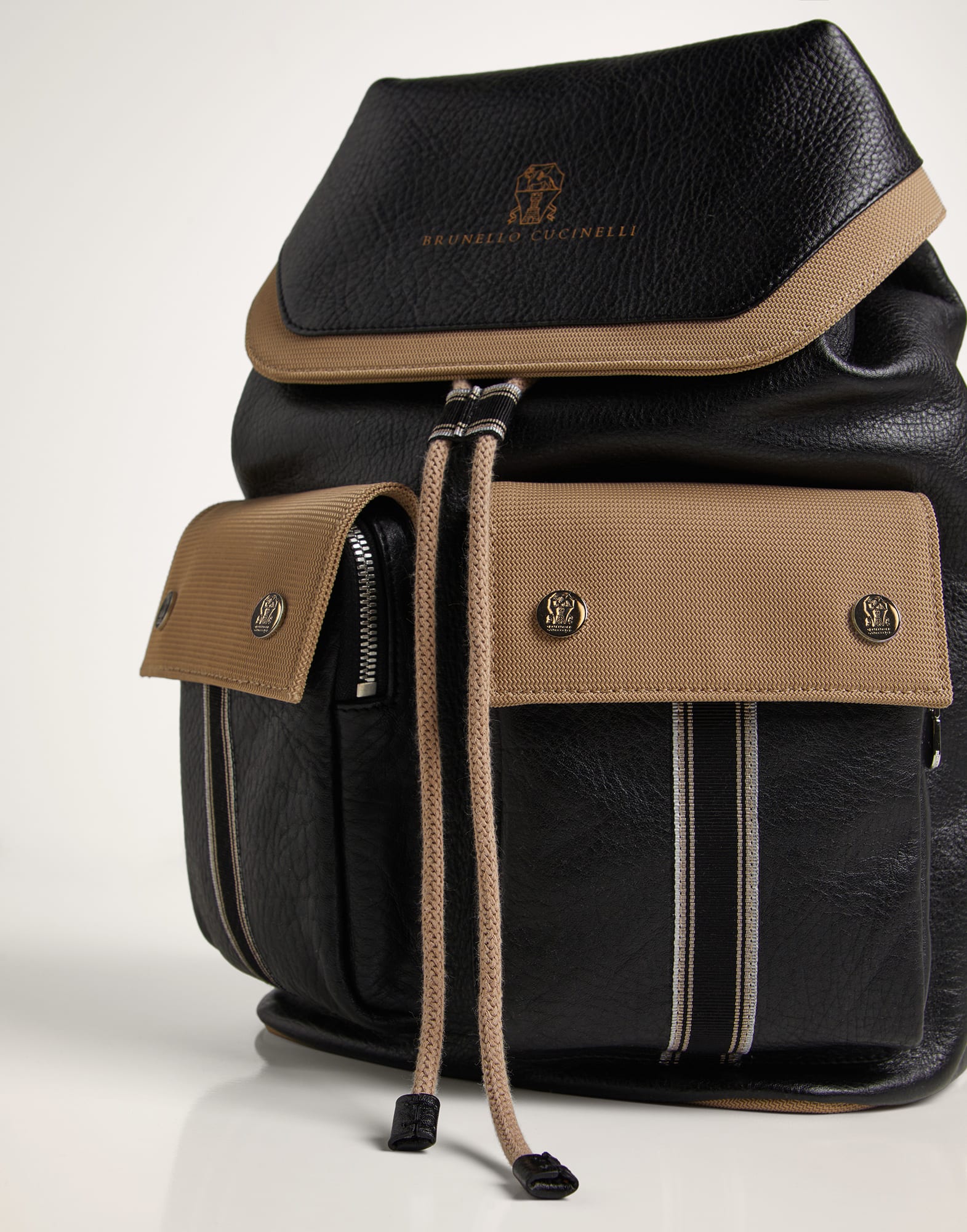 Grained calfskin and nylon backpack