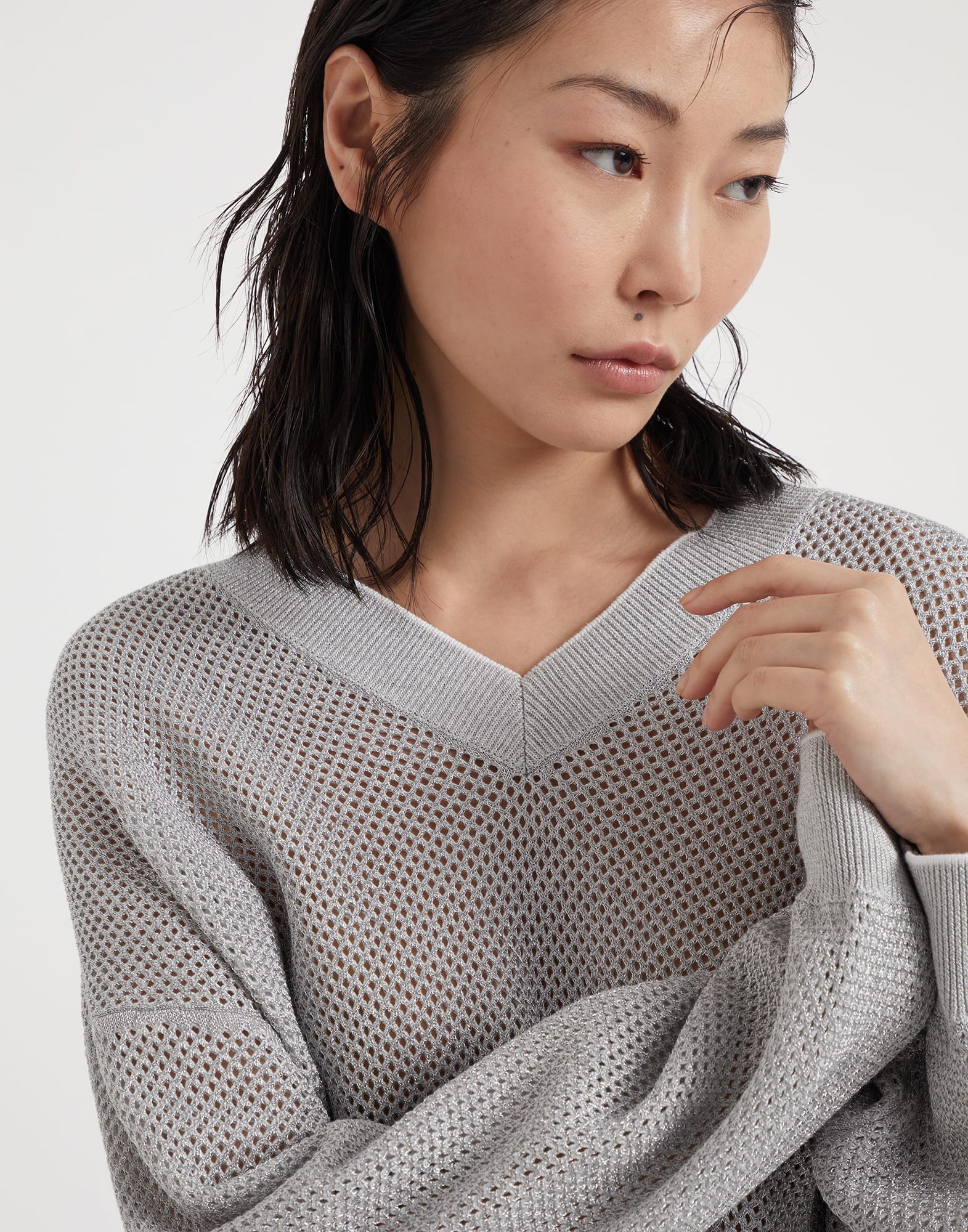 Cotton sparkling net sweater