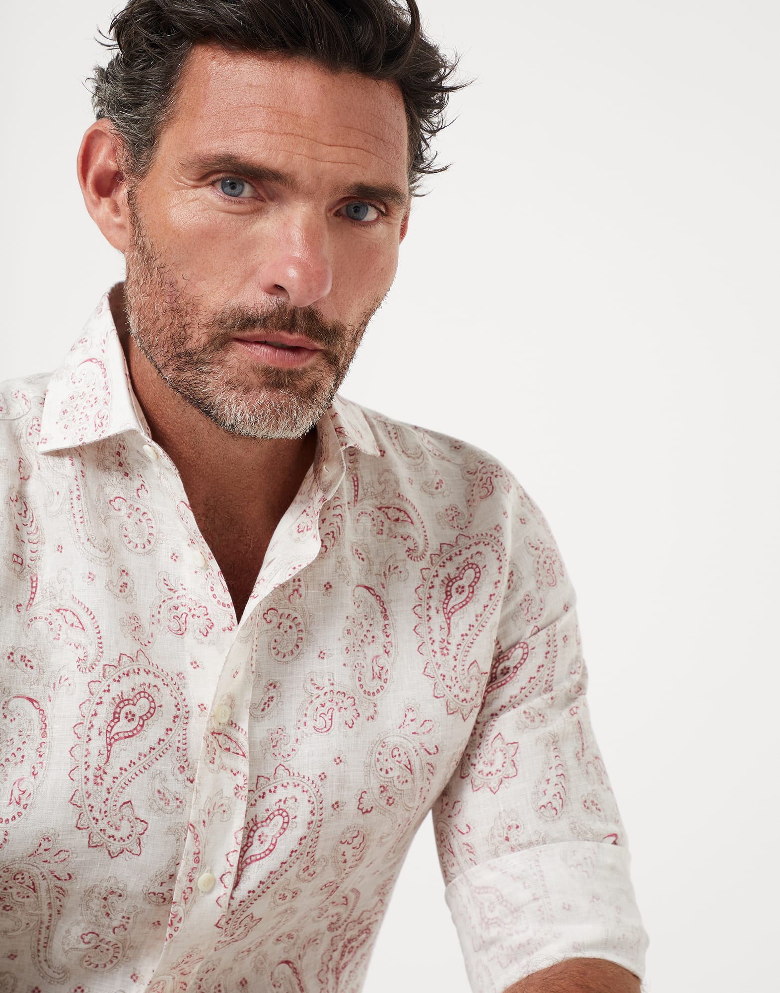 Paisley linen easy fit shirt with spread collar