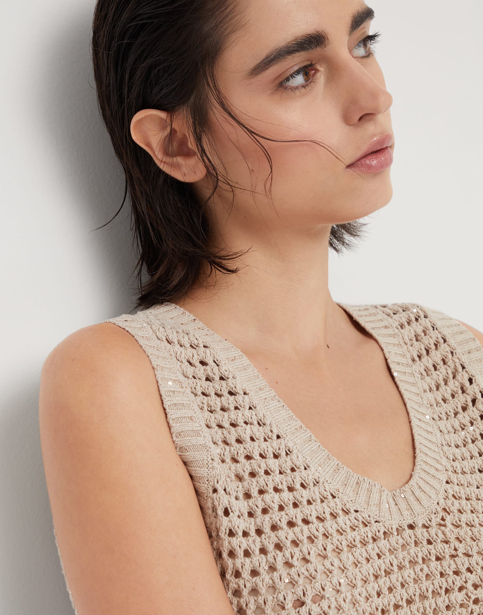 Cotton dazzling net knit top