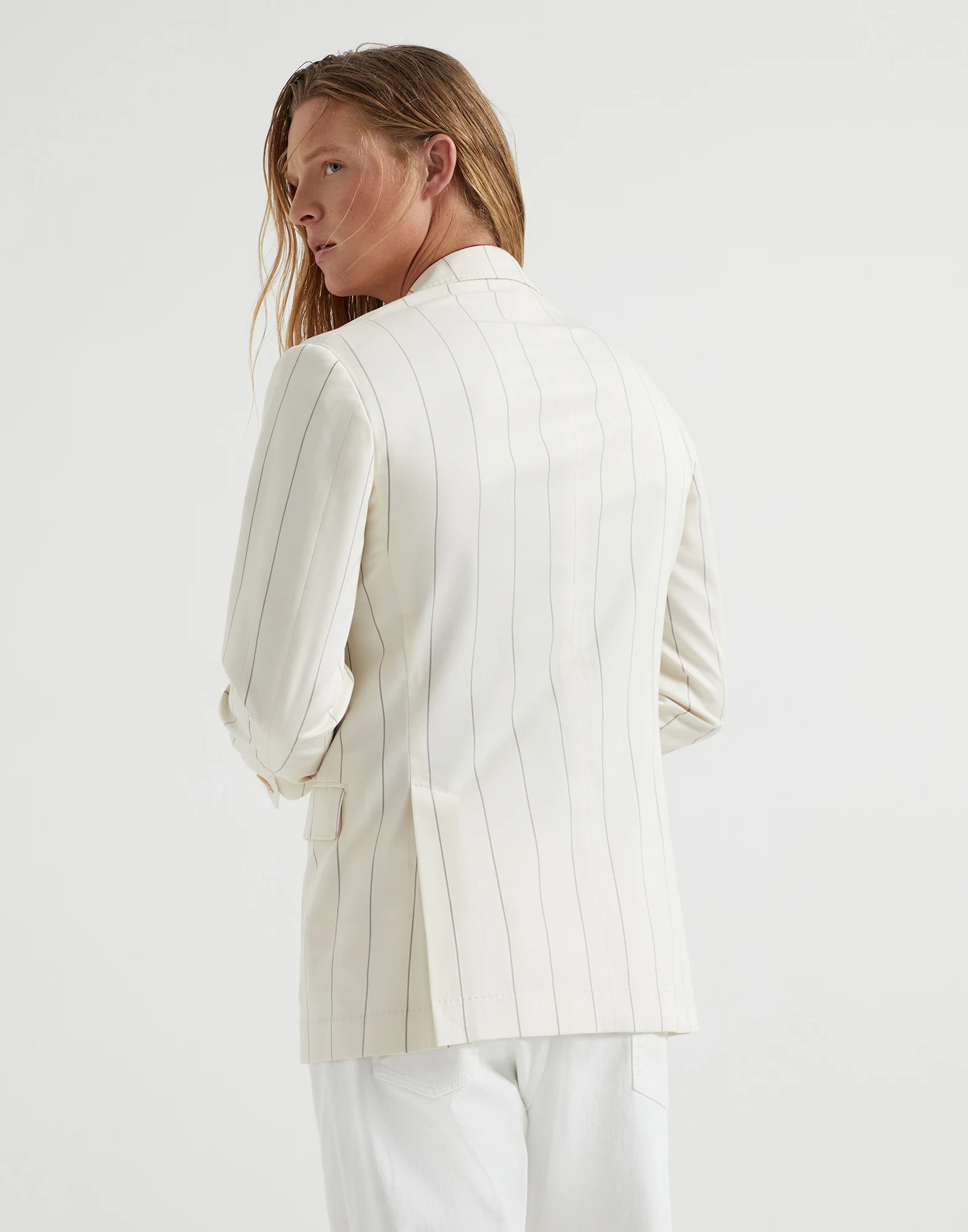 Chalk stripe deconstructed blazer