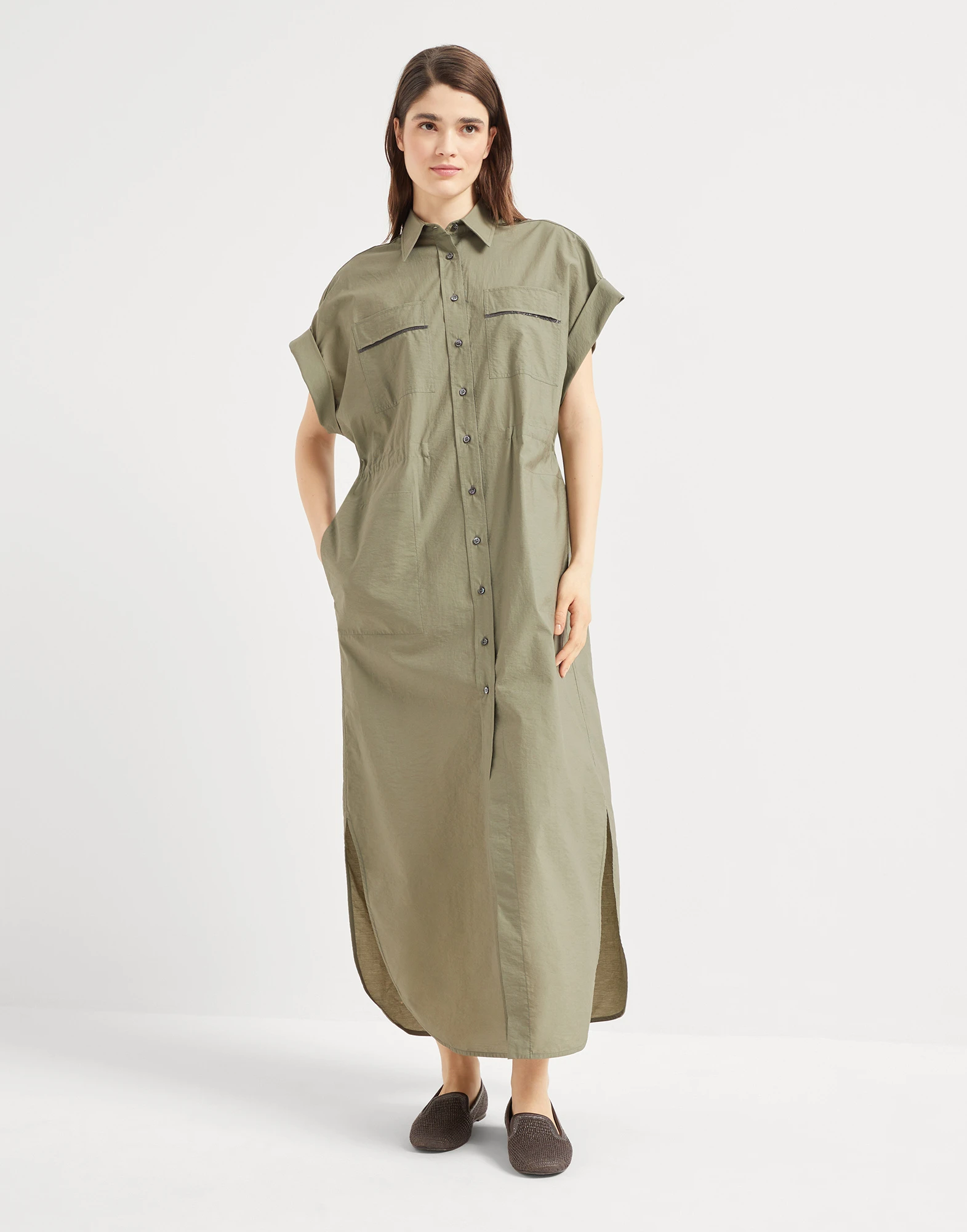 Poplin chemisier dress with monili