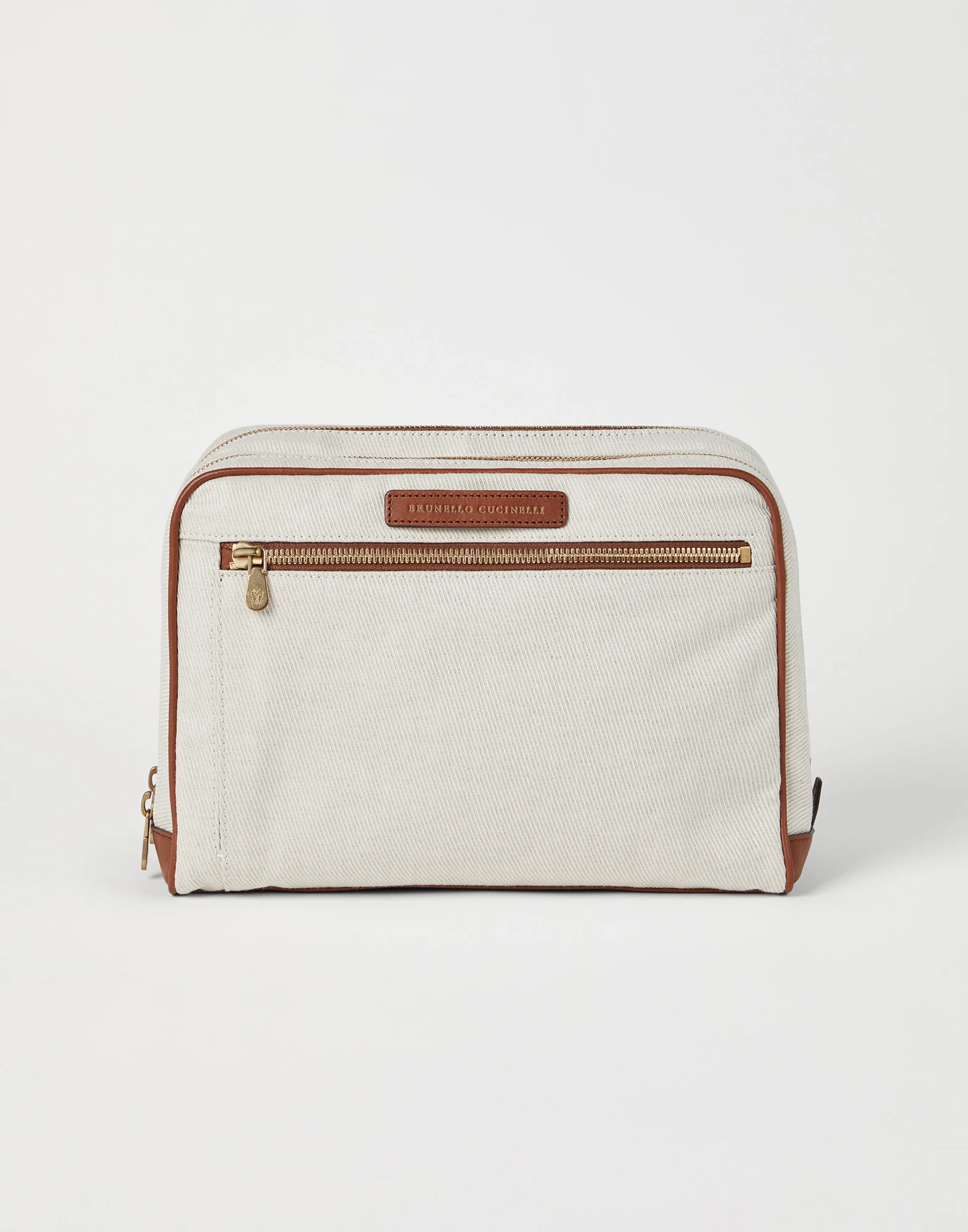 Cotton and linen cavalry and calfskin beauty case