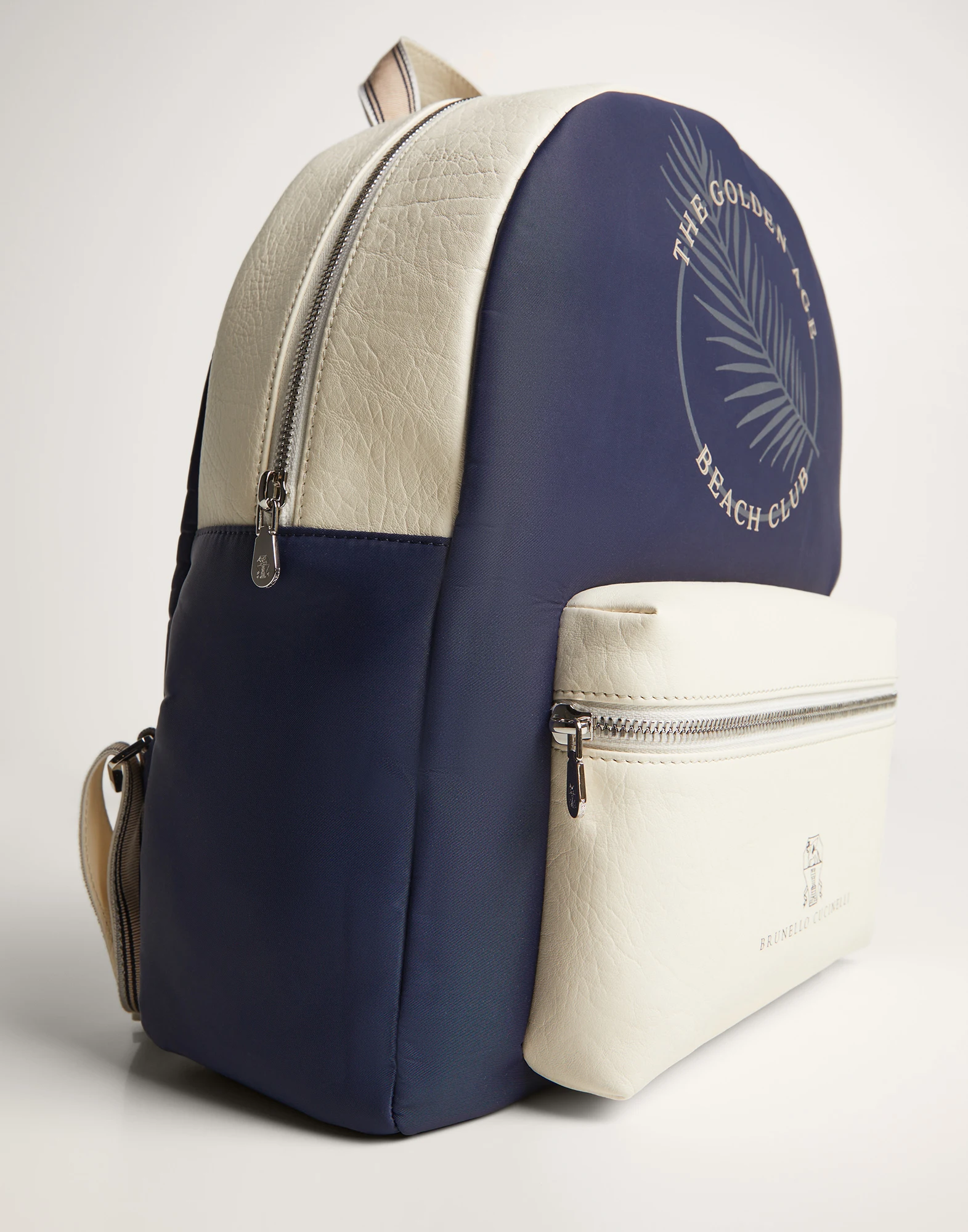 Water-resistant nylon and grained calfskin backpack with print