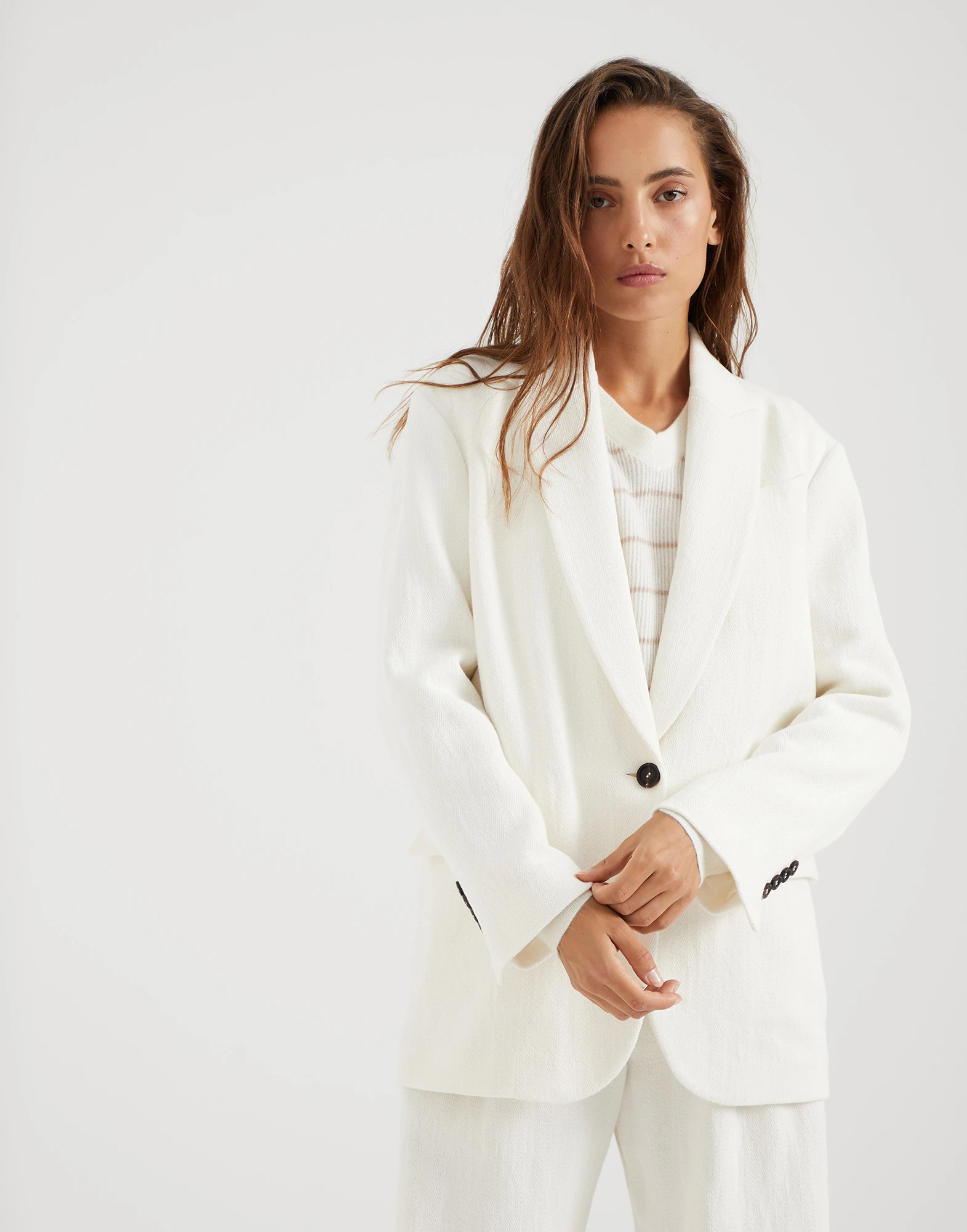 Cotton and linen chevron blazer with monili