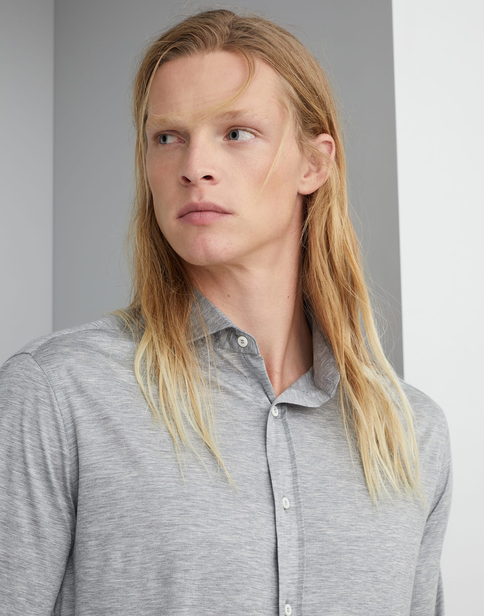 Silk and cotton jersey shirt with spread collar
