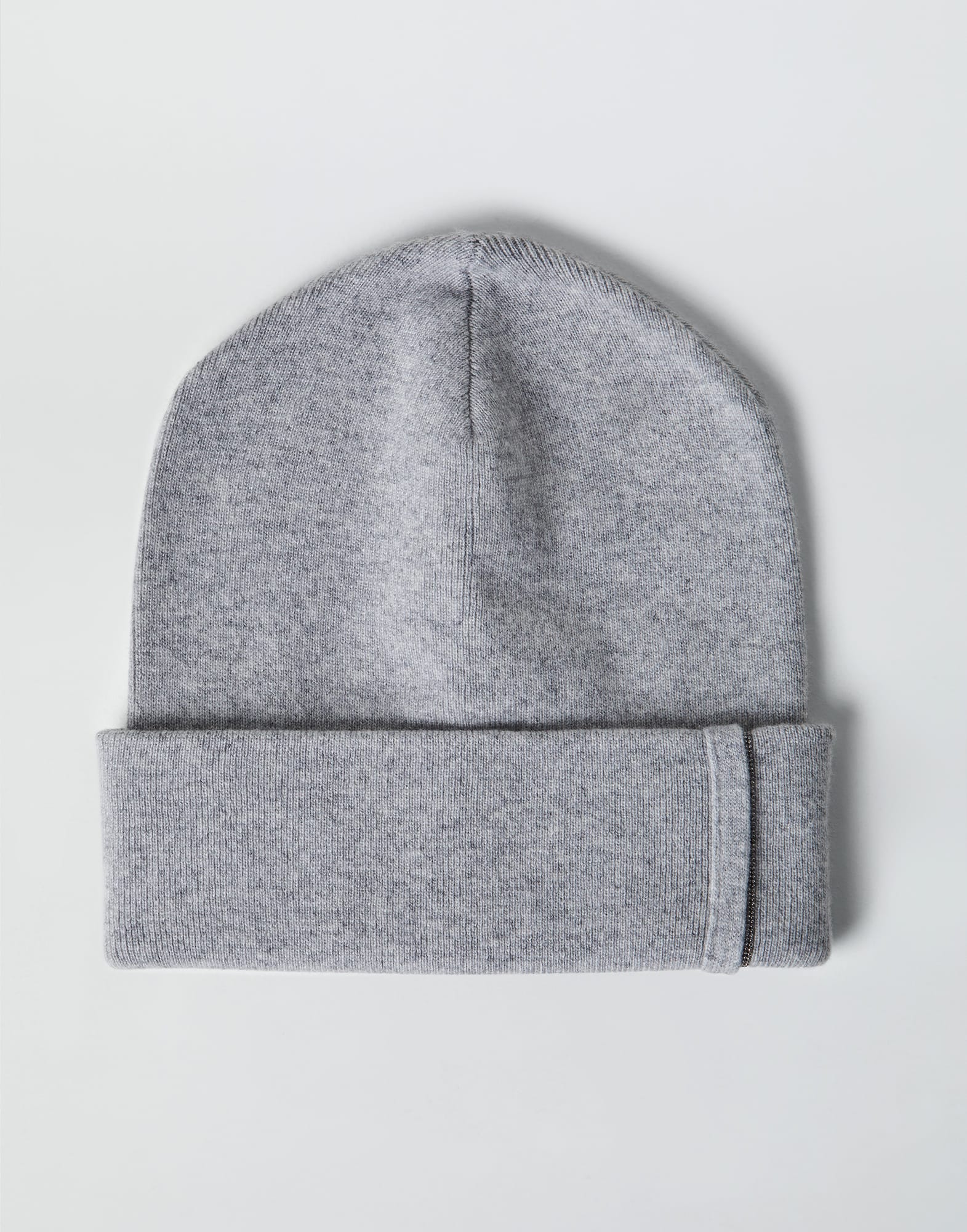 Cashmere rib knit beanie with monili