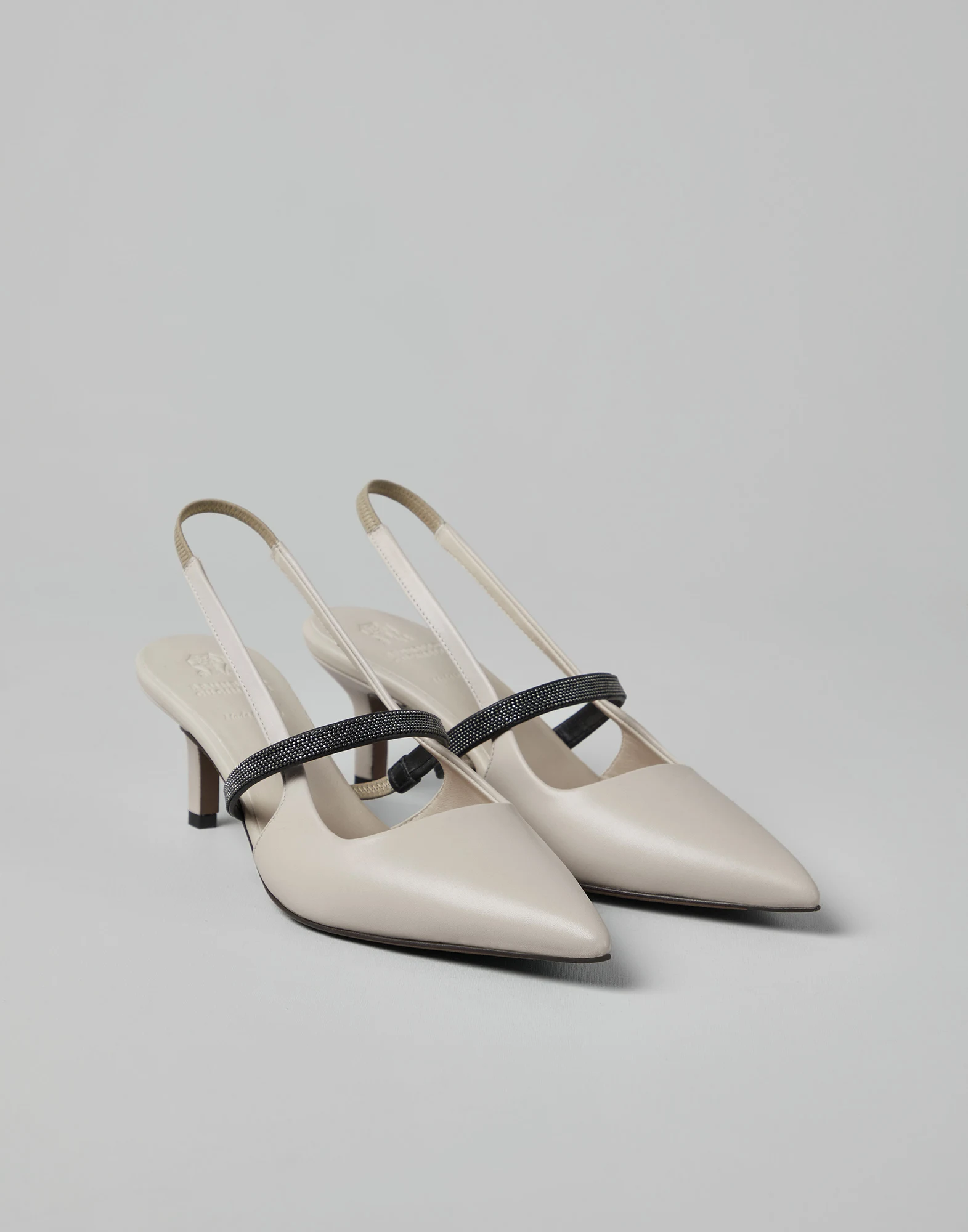 Nappa leather city heels with shiny strap