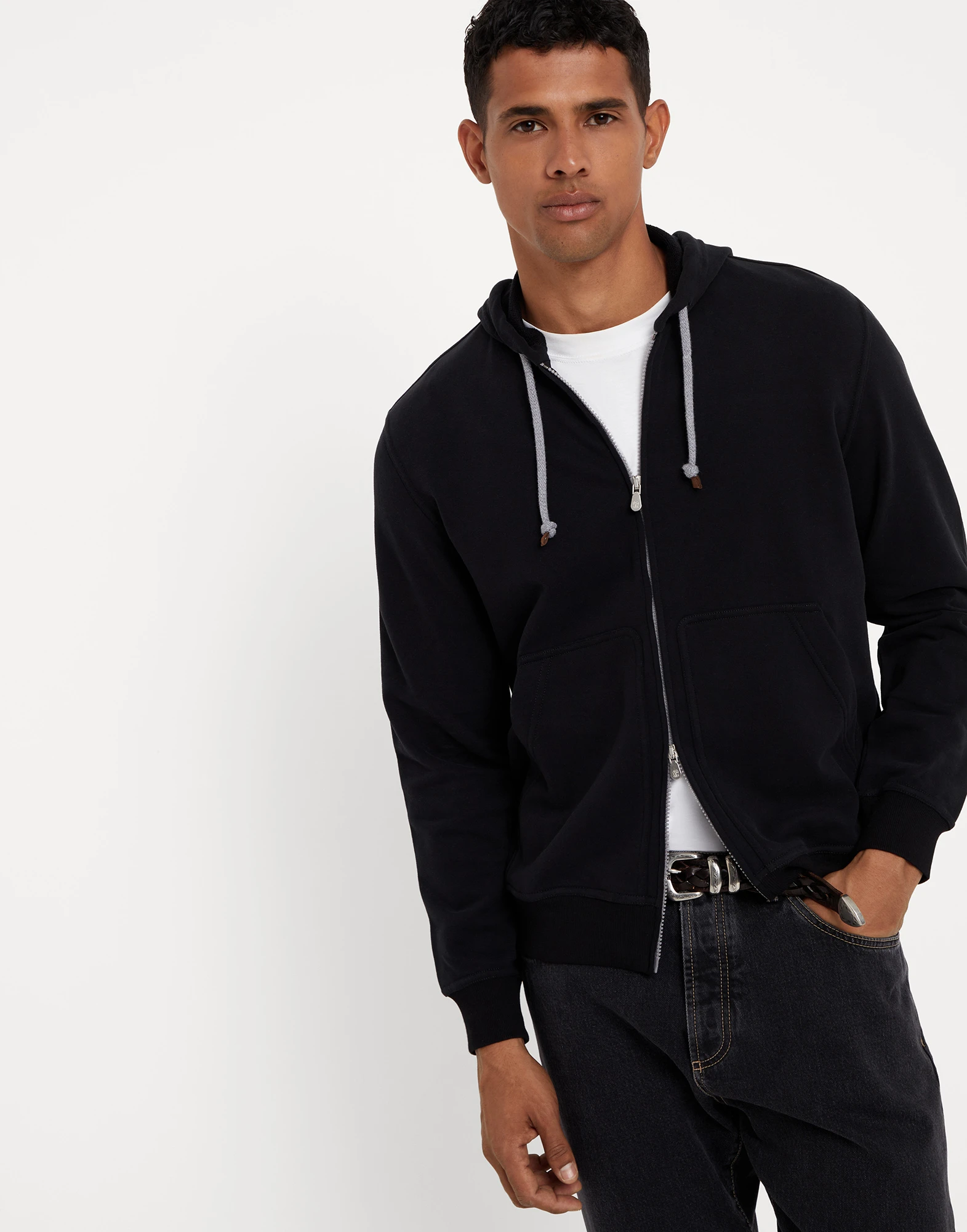 Cotton French terry hooded sweatshirt with zipper