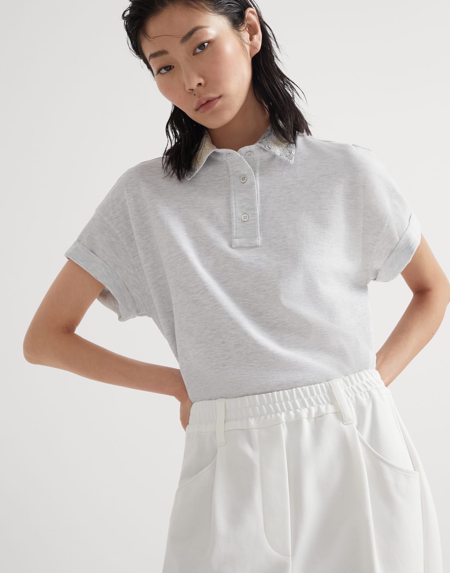 Stretch cotton couture interlock baggy trousers