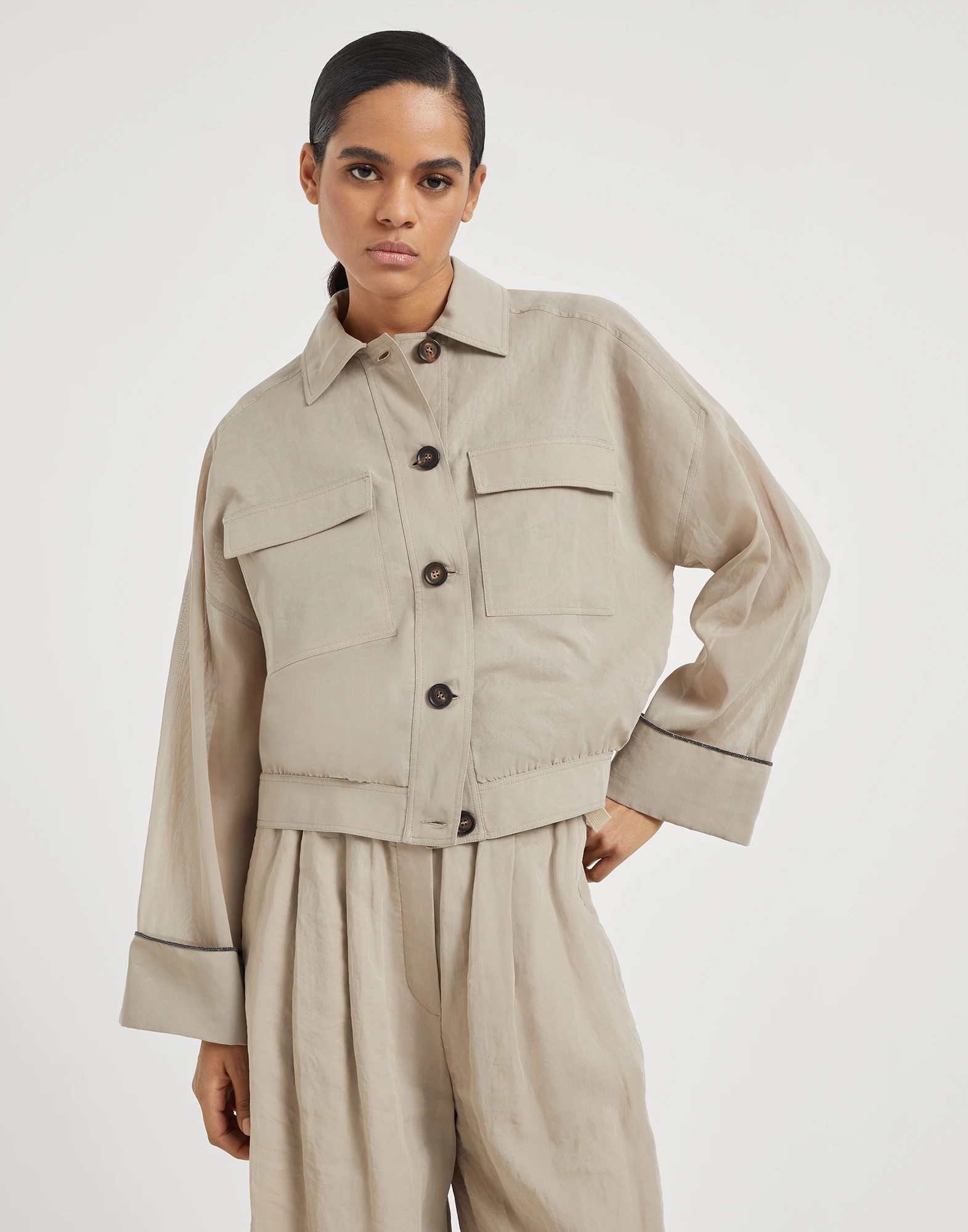 Cotton organza shirt with shiny cuffs