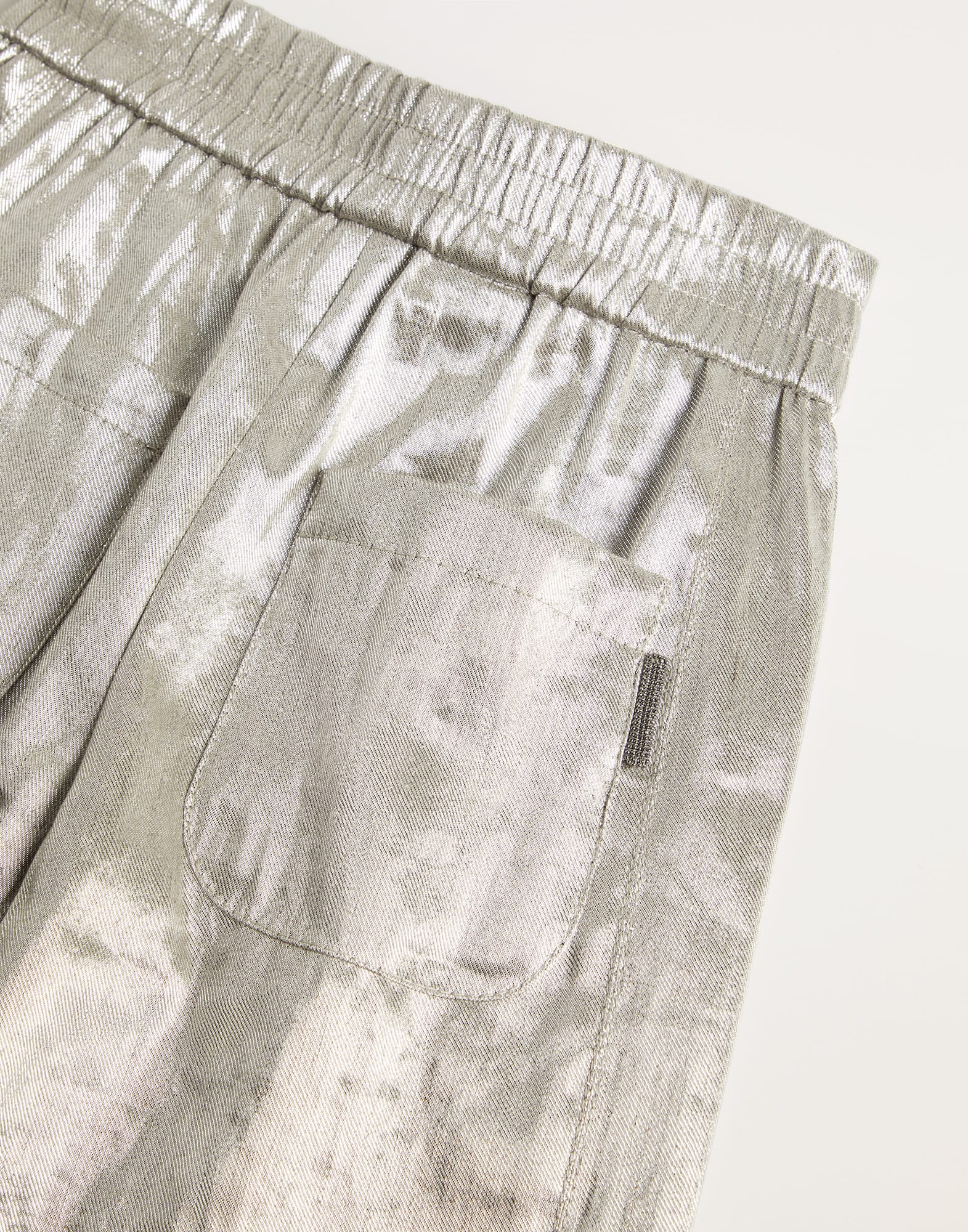 Sparkling linen gabardine loose trousers with monili