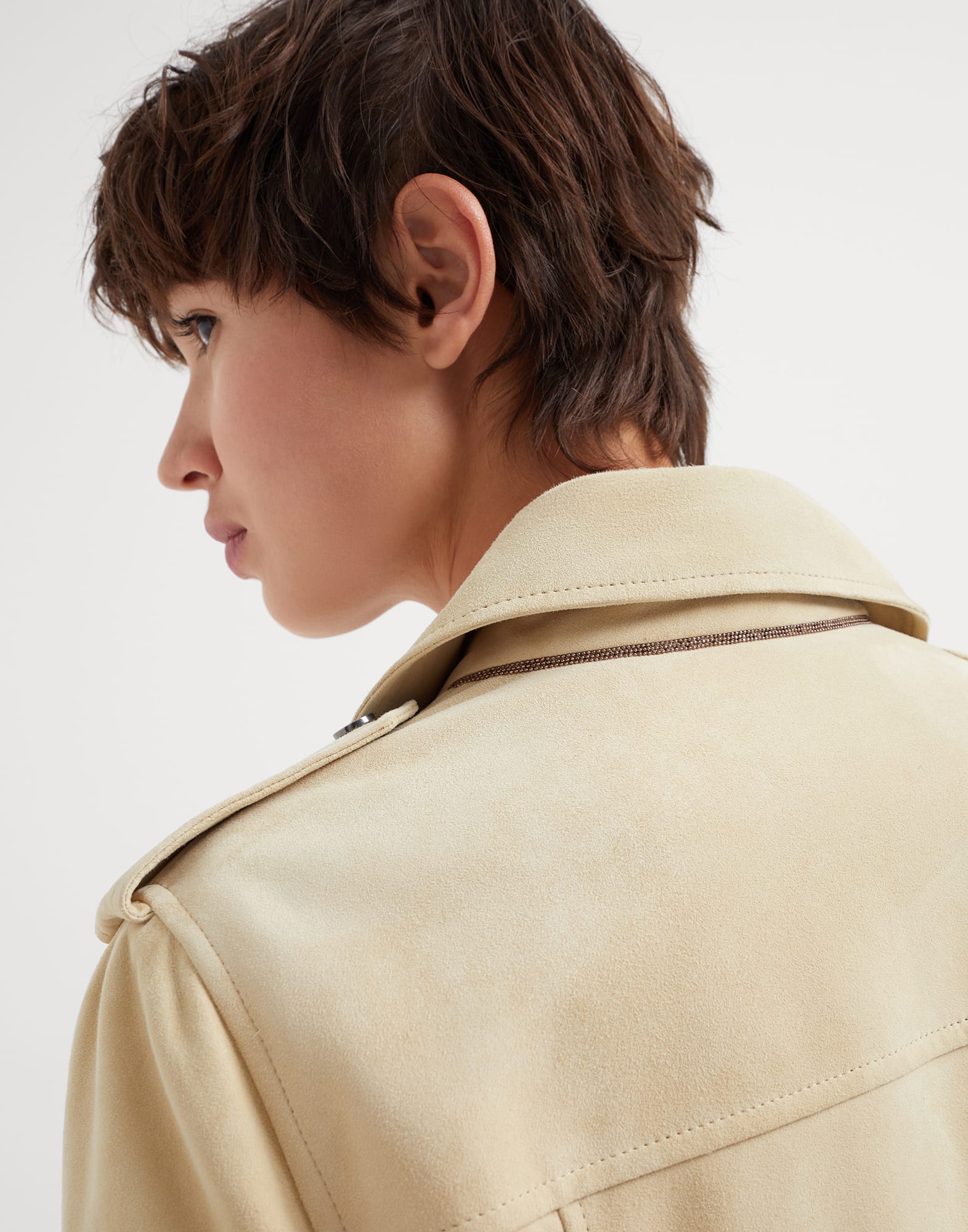 Suede biker jacket with monili