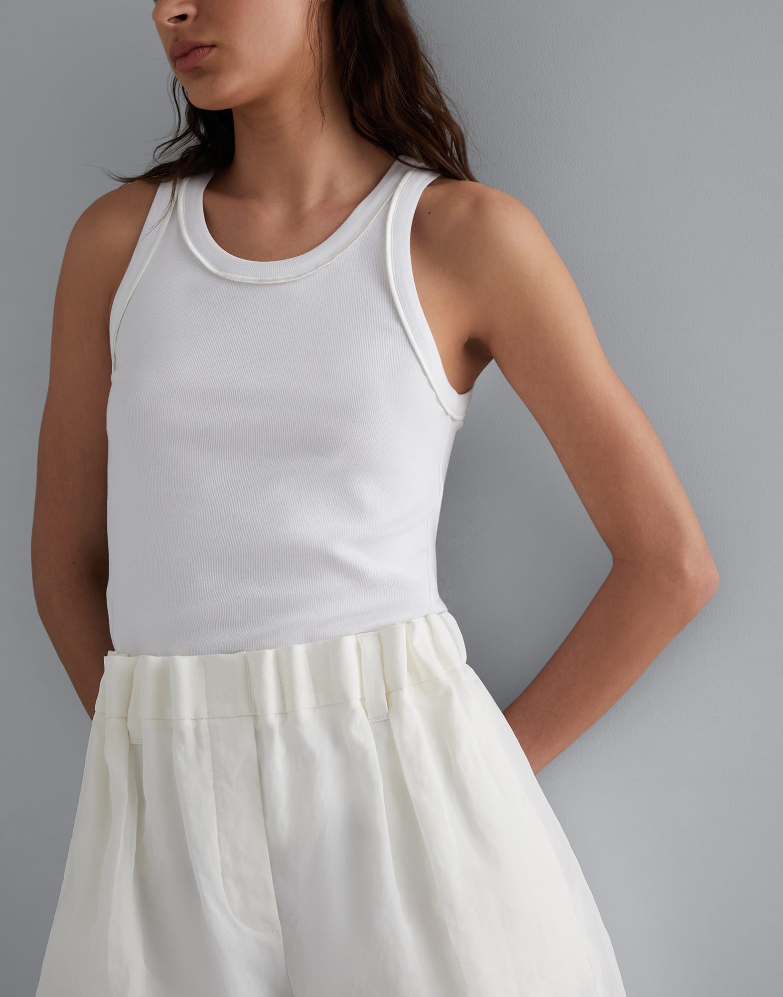 Cotton organza gathered waist shorts