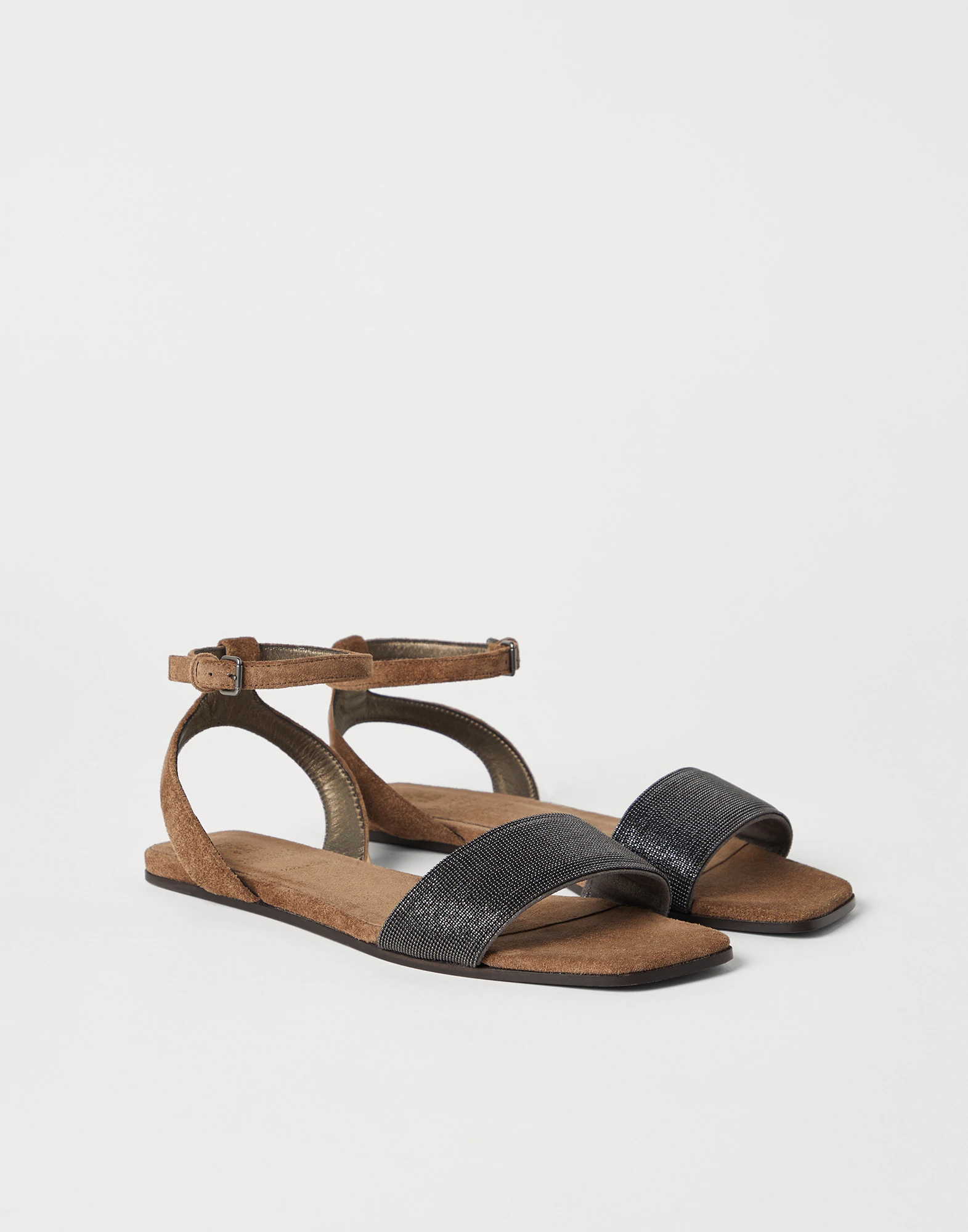 Suede sandals with precious strap