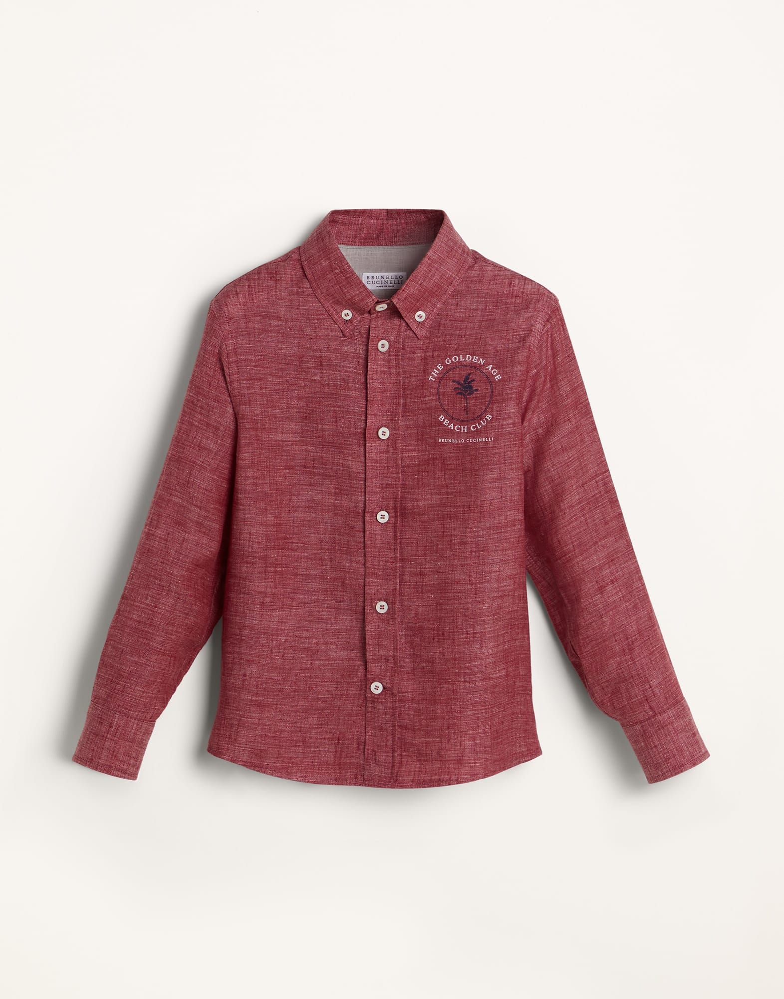 Linen shirt with button-down collar and print