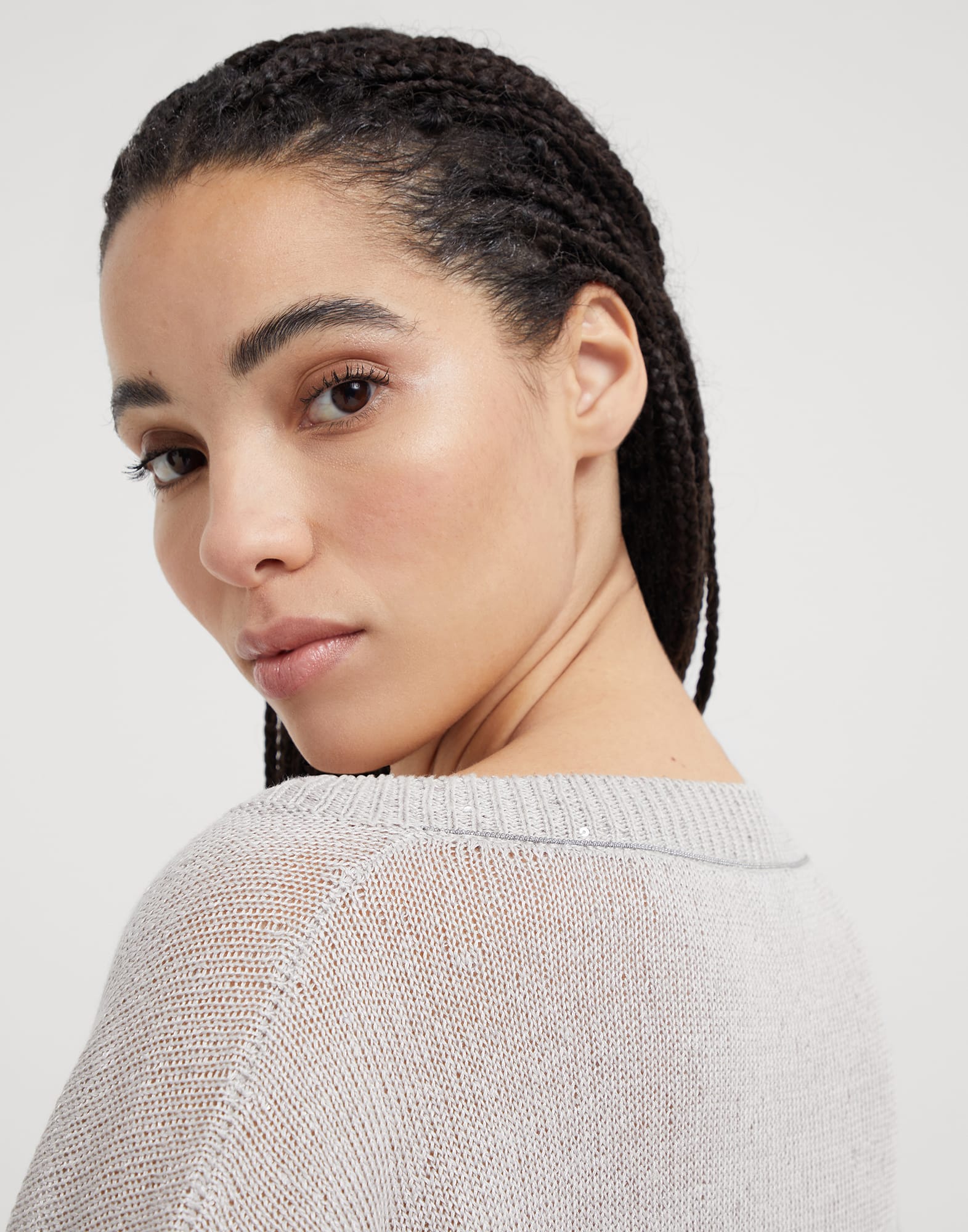 Linen and silk Diamond yarn sweater with monili