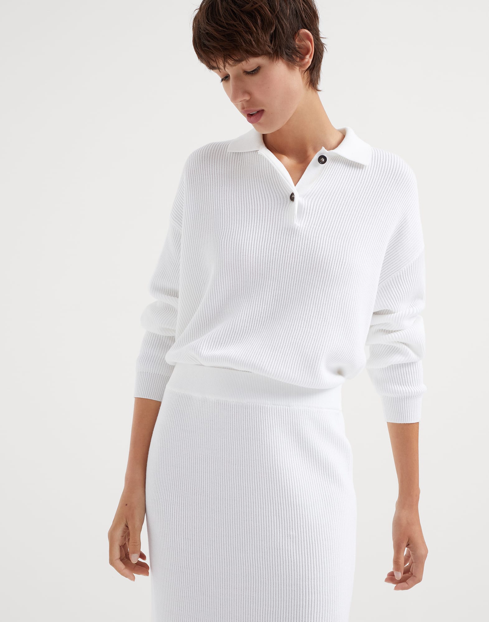 Cotton English rib knit midi skirt