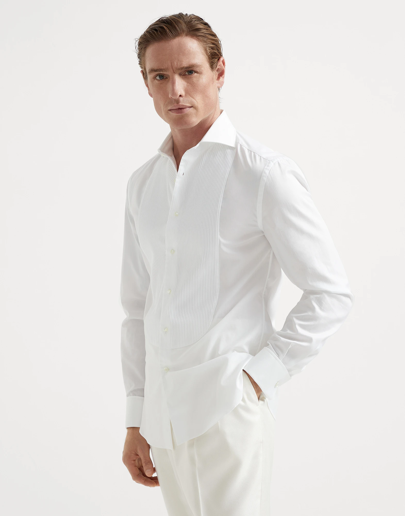 Tuxedo shirt with pleating