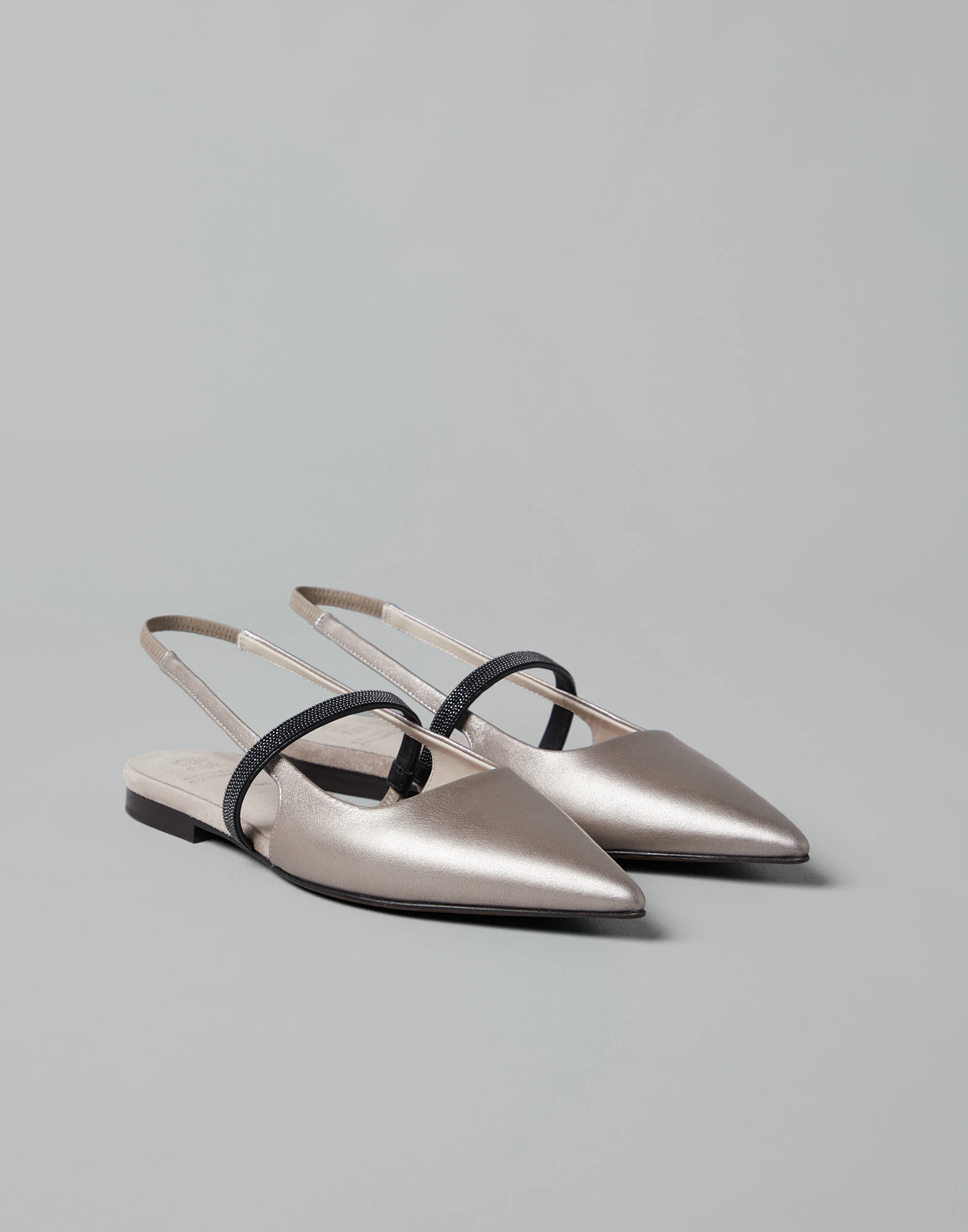 Lame calfskin slingback flats with shiny strap