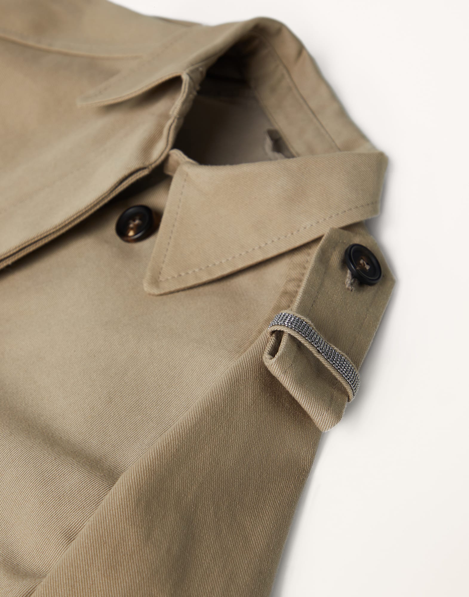Cotton gabardine outerwear jacket with monili