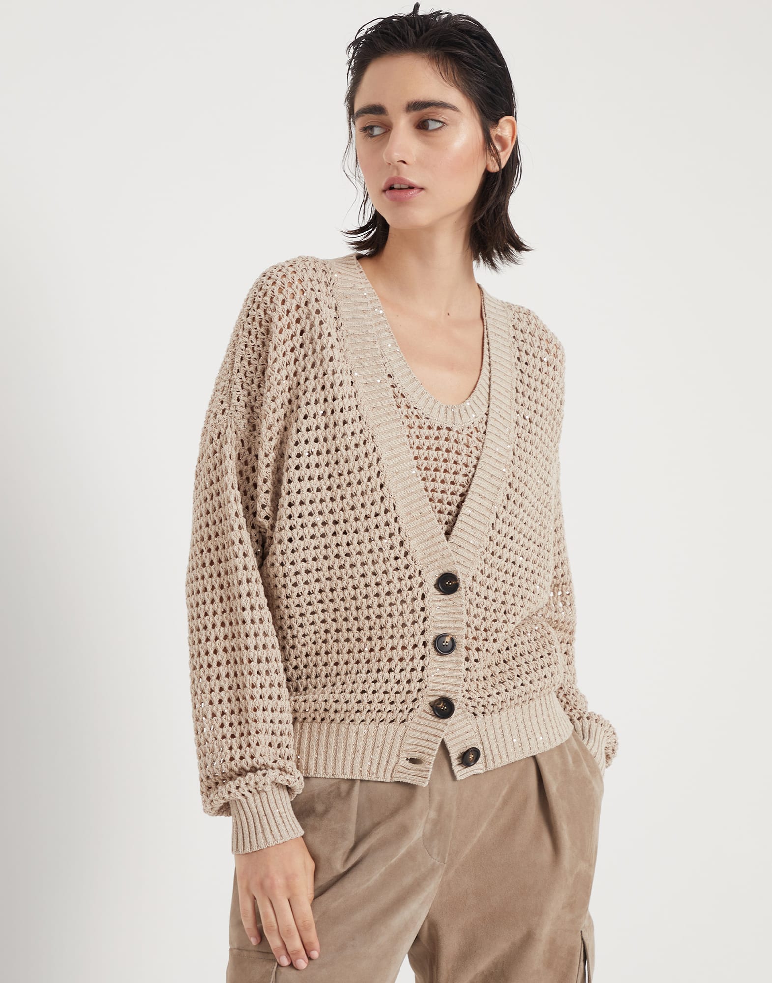 Cotton dazzling net cardigan