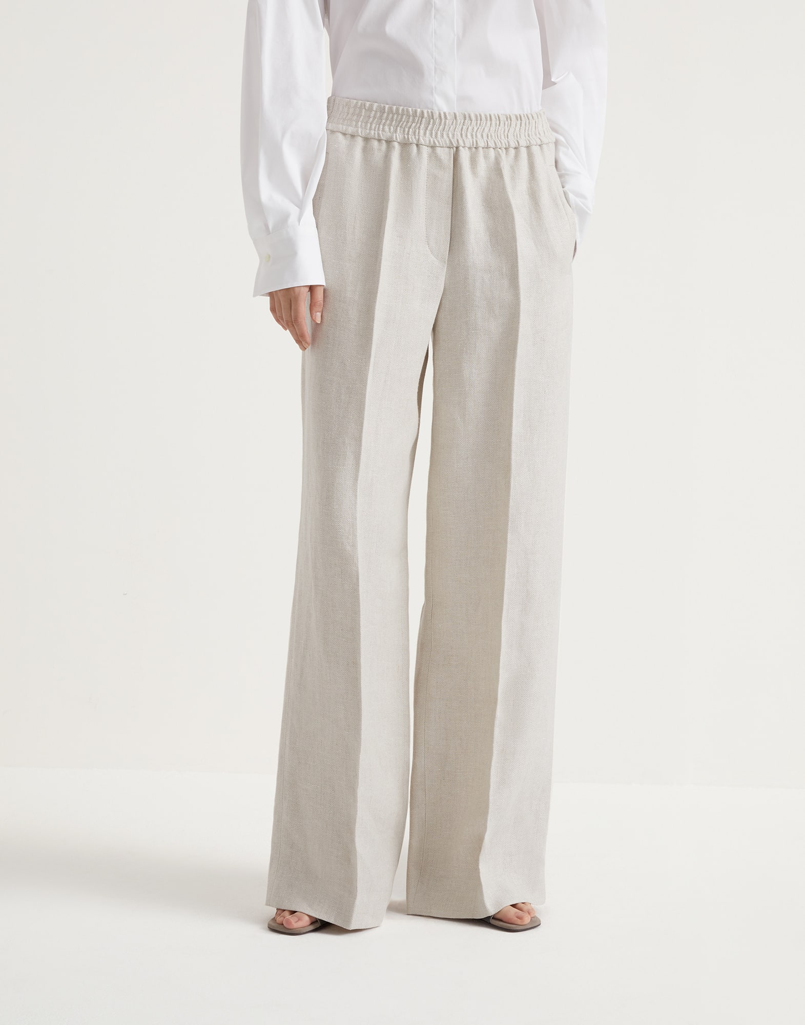 Linen chevron loose pyjama-style trousers