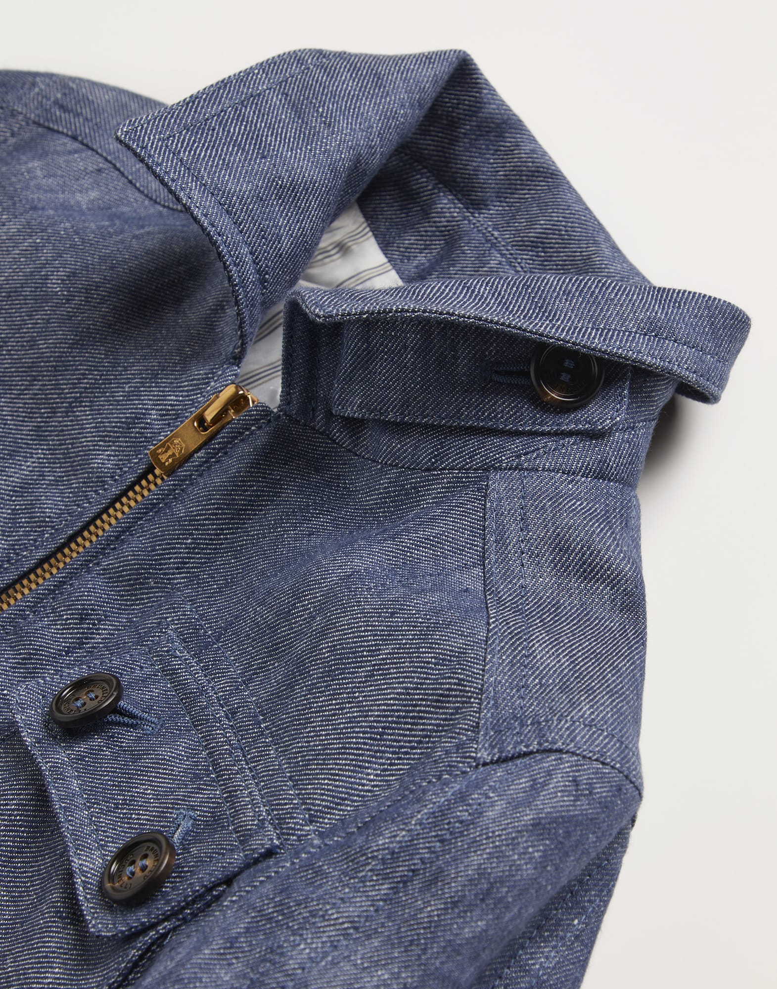 Denim-effect linen outerwear jacket with chest pocket