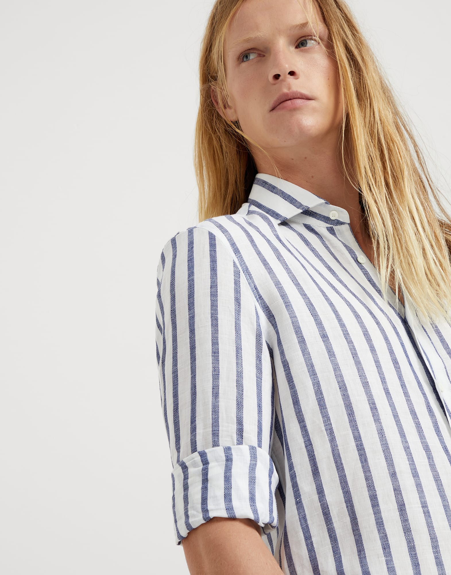 Striped linen easy fit shirt with spread collar
