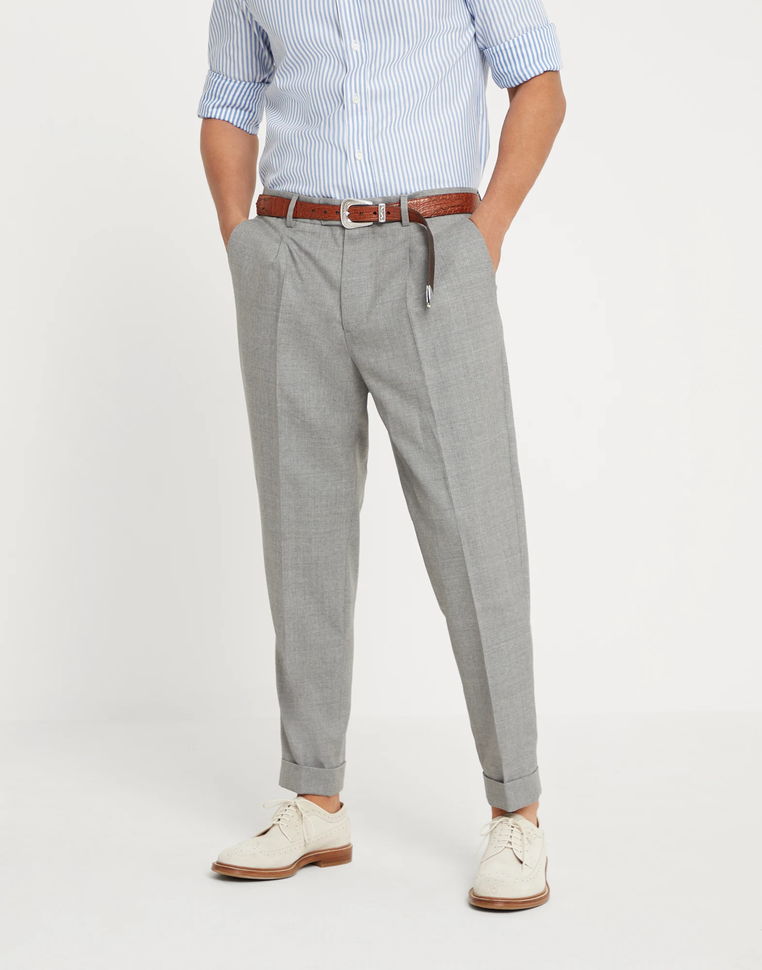 Virgin wool fresco leisure fit trousers with pleat