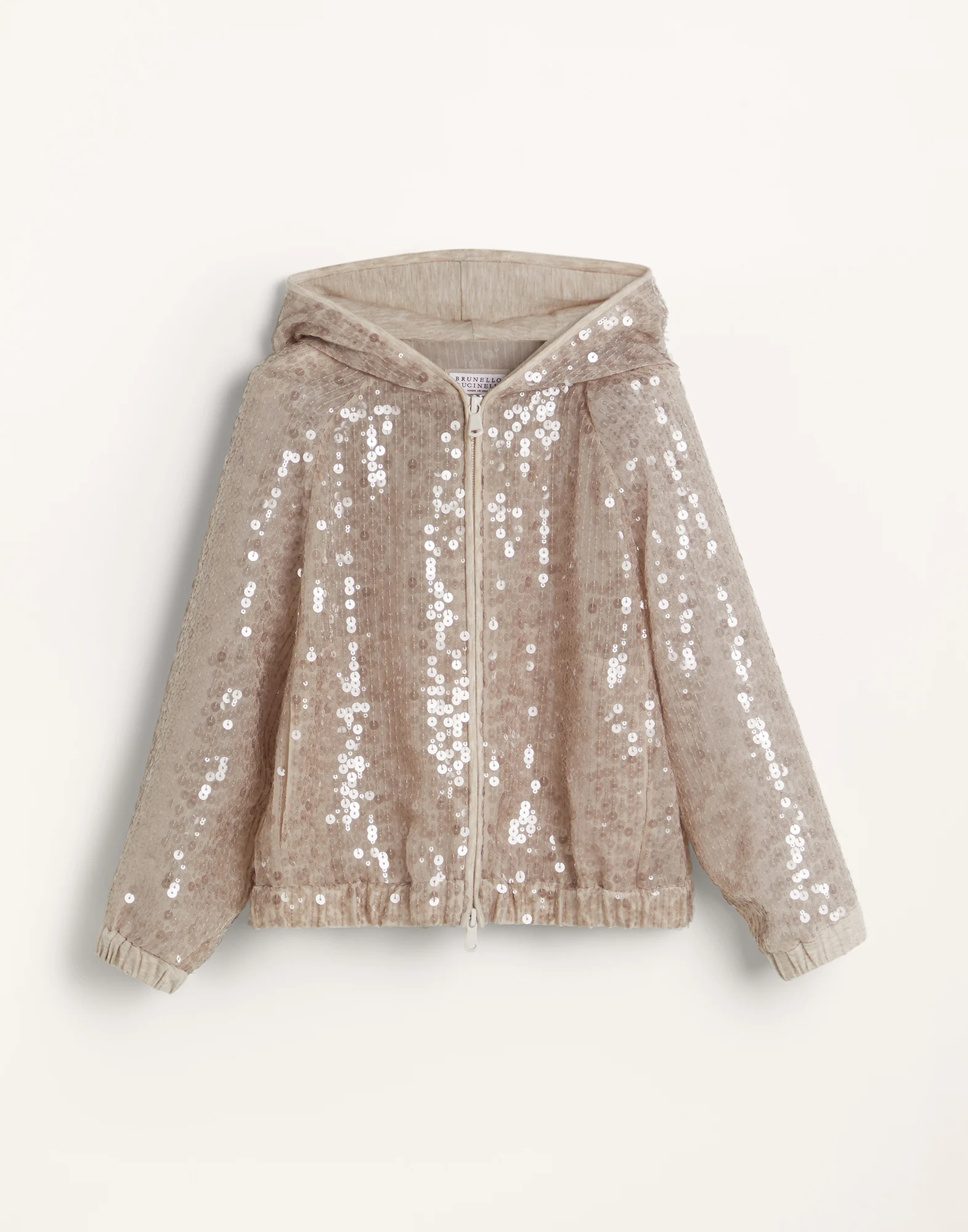Dazzling embroidery sweatshirt in crispy silk