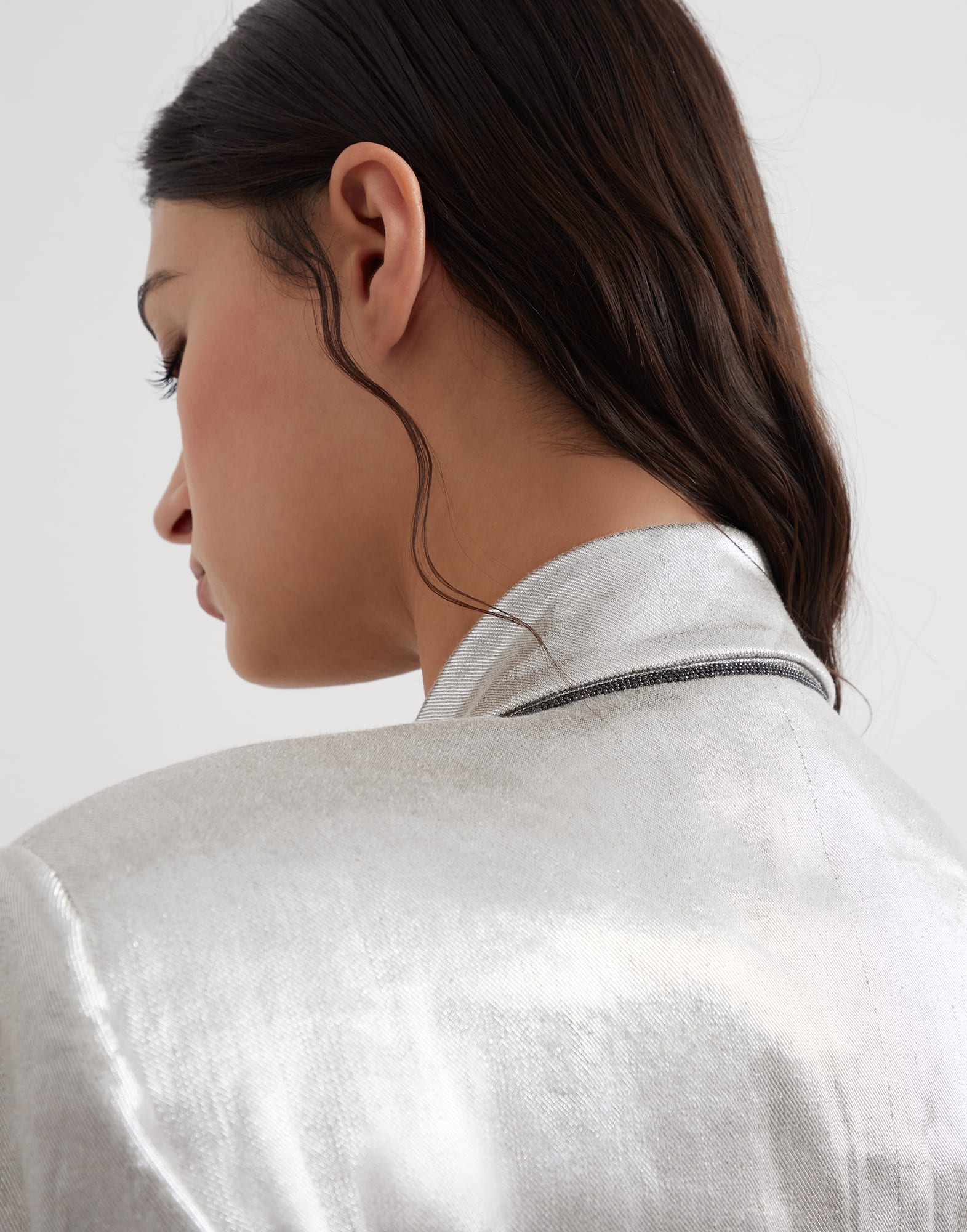 Sparkling linen gabardine blazer with monili
