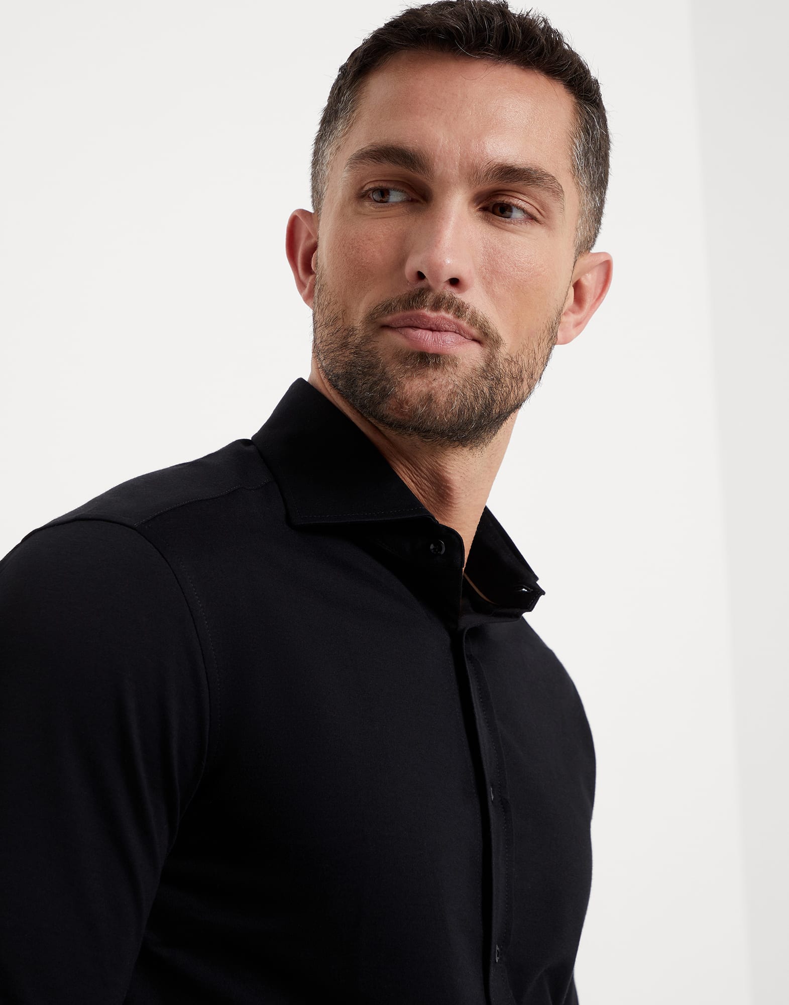 Cotton pique basic fit shirt with spread collar