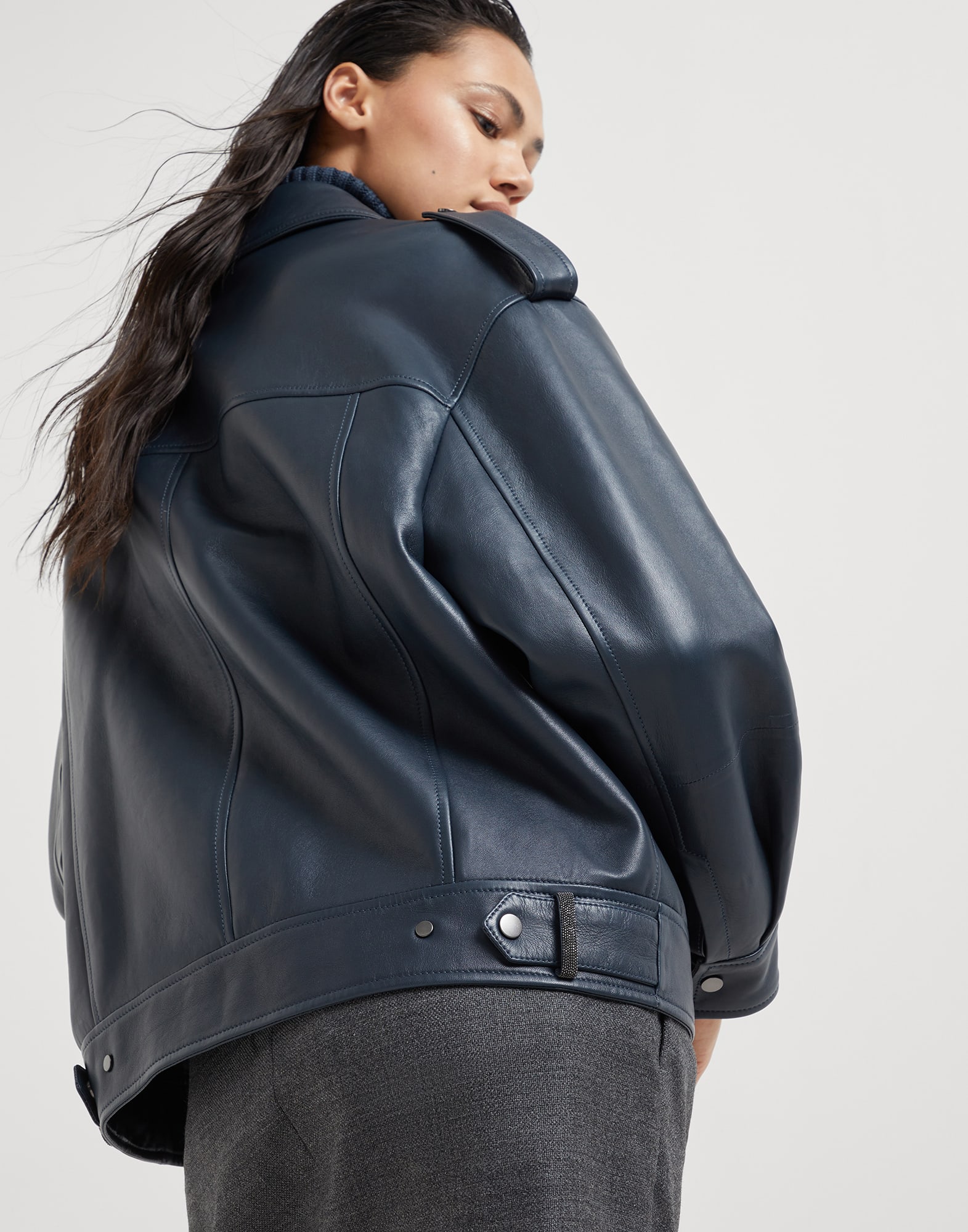 Nappa leather biker jacket with shiny details
