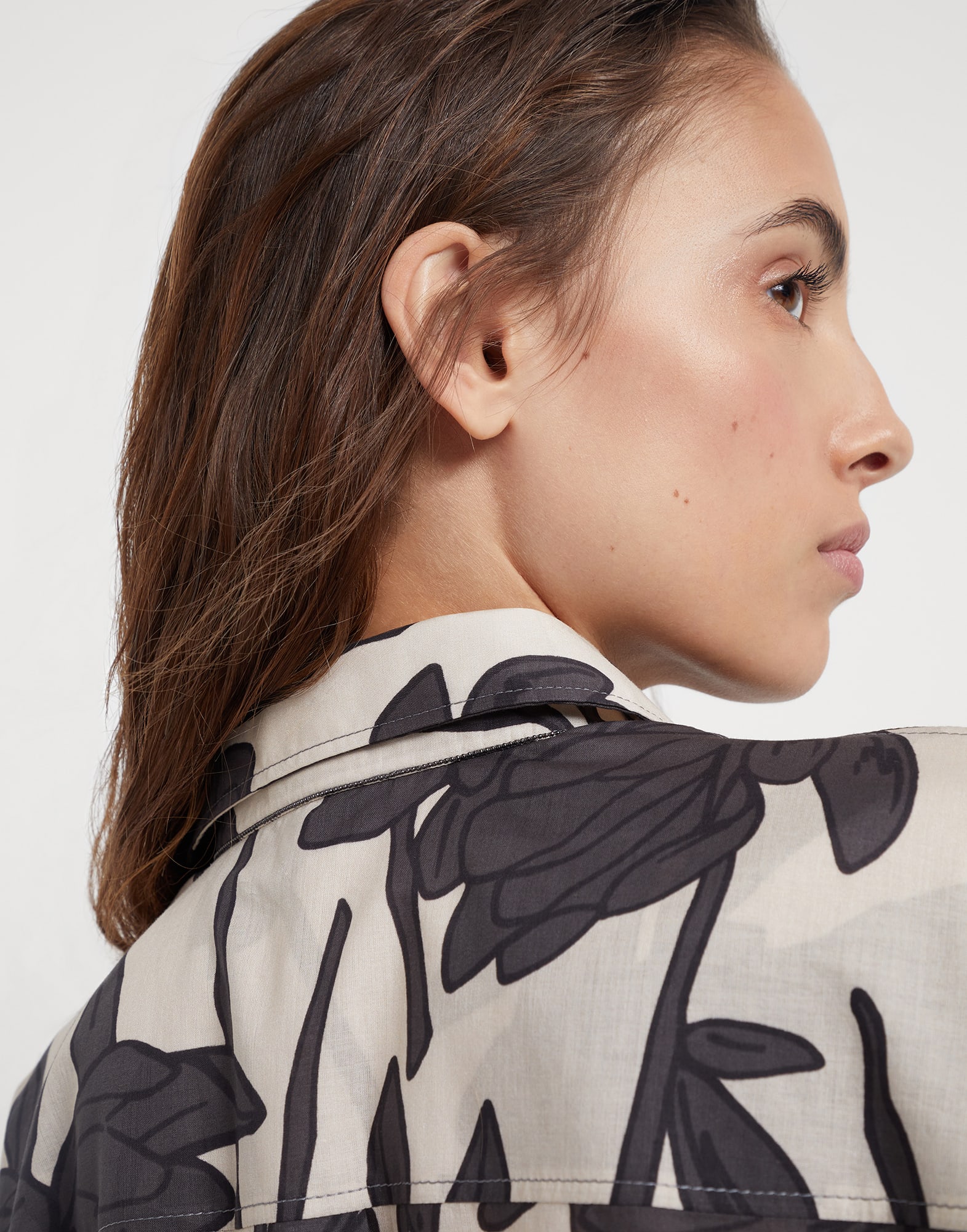 Cotton ramage print poplin shirt with monili