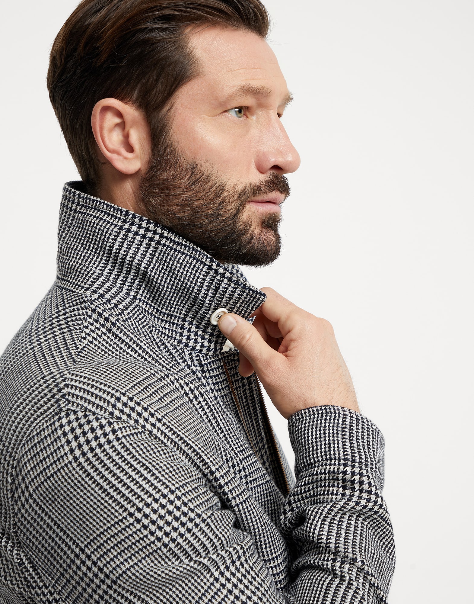 Linen, silk, wool and cotton Prince of Wales outerwear jacket