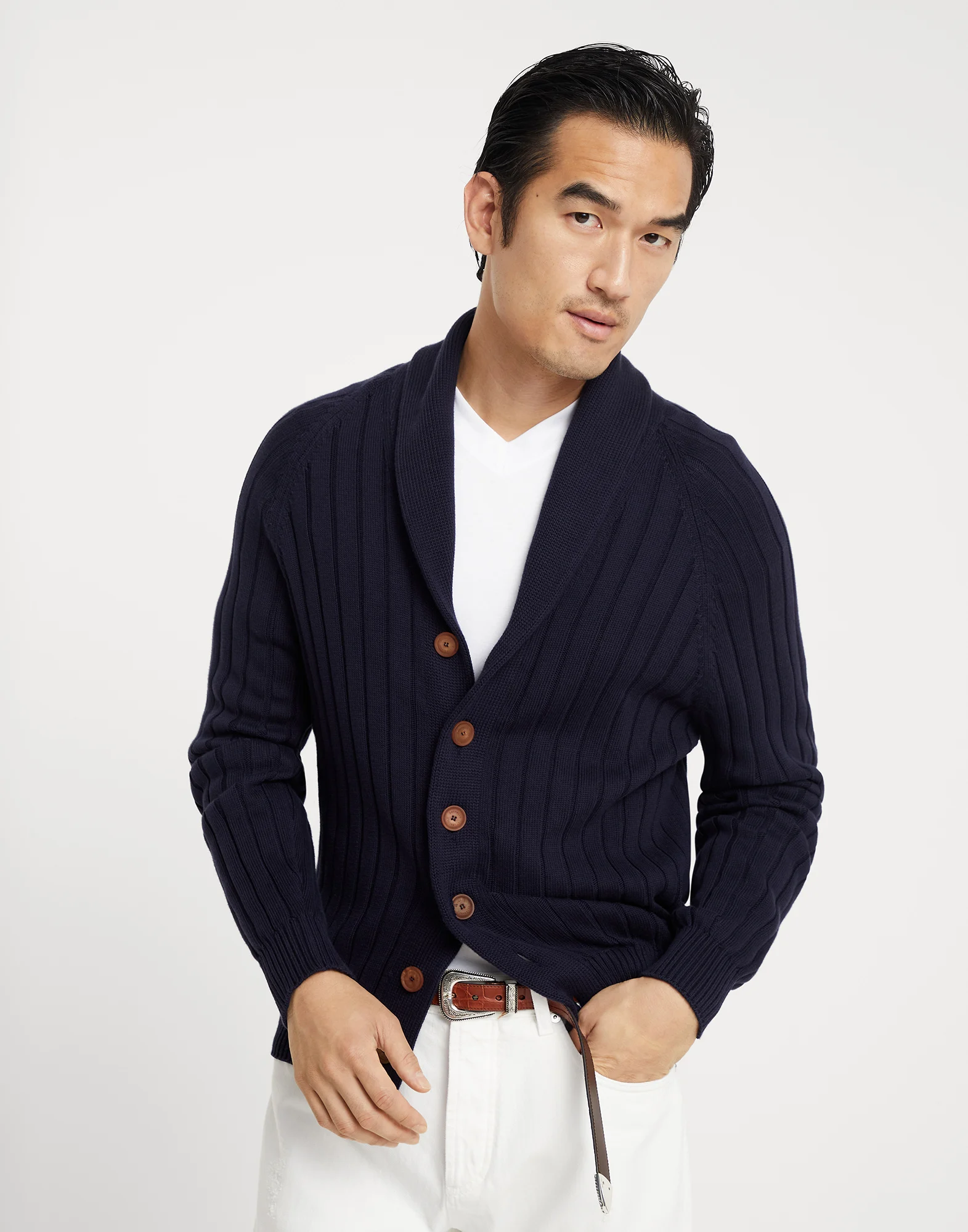 Cotton rib knit cardigan