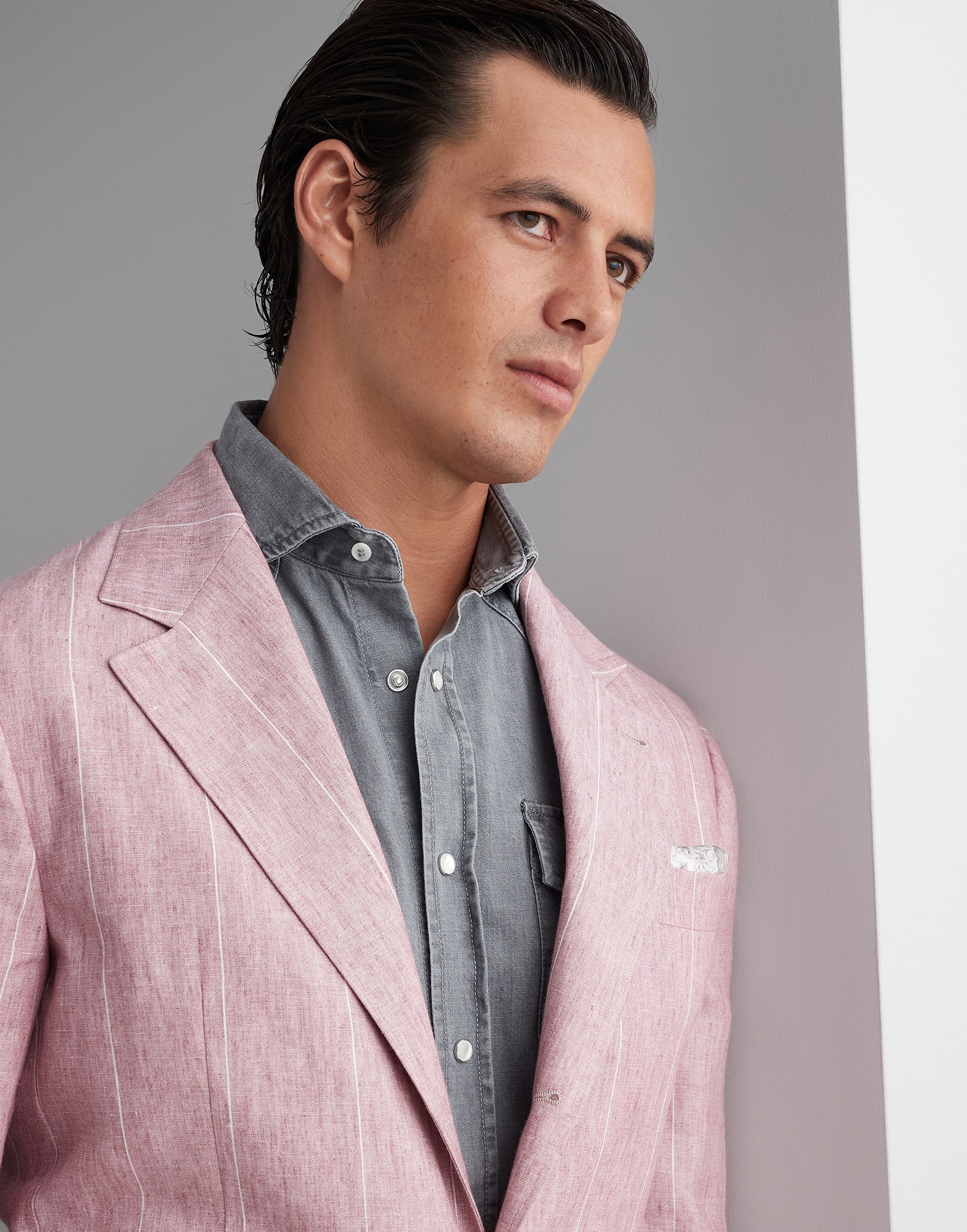 Linen wide chalk stripe deconstructed Cavallo blazer