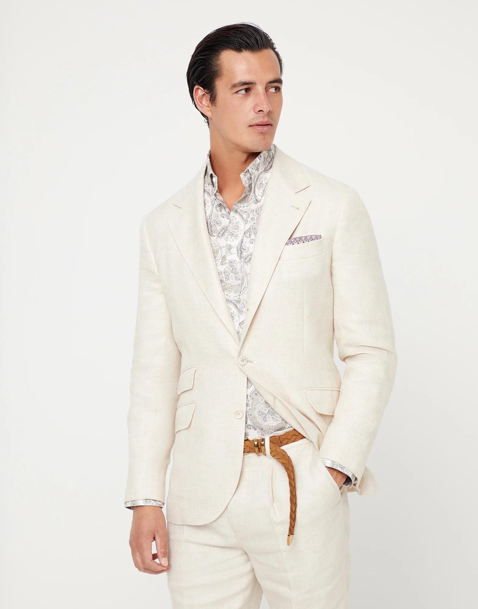 Linen, wool and silk diagonal deconstructed Cavallo blazer
