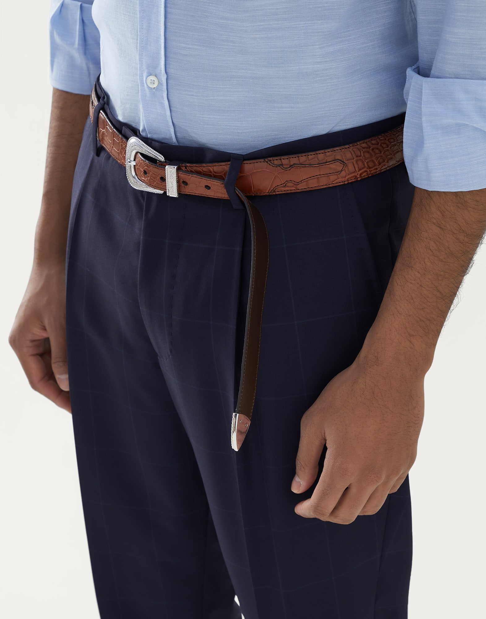Super 120s virgin wool overcheck leisure fit trousers with pleat