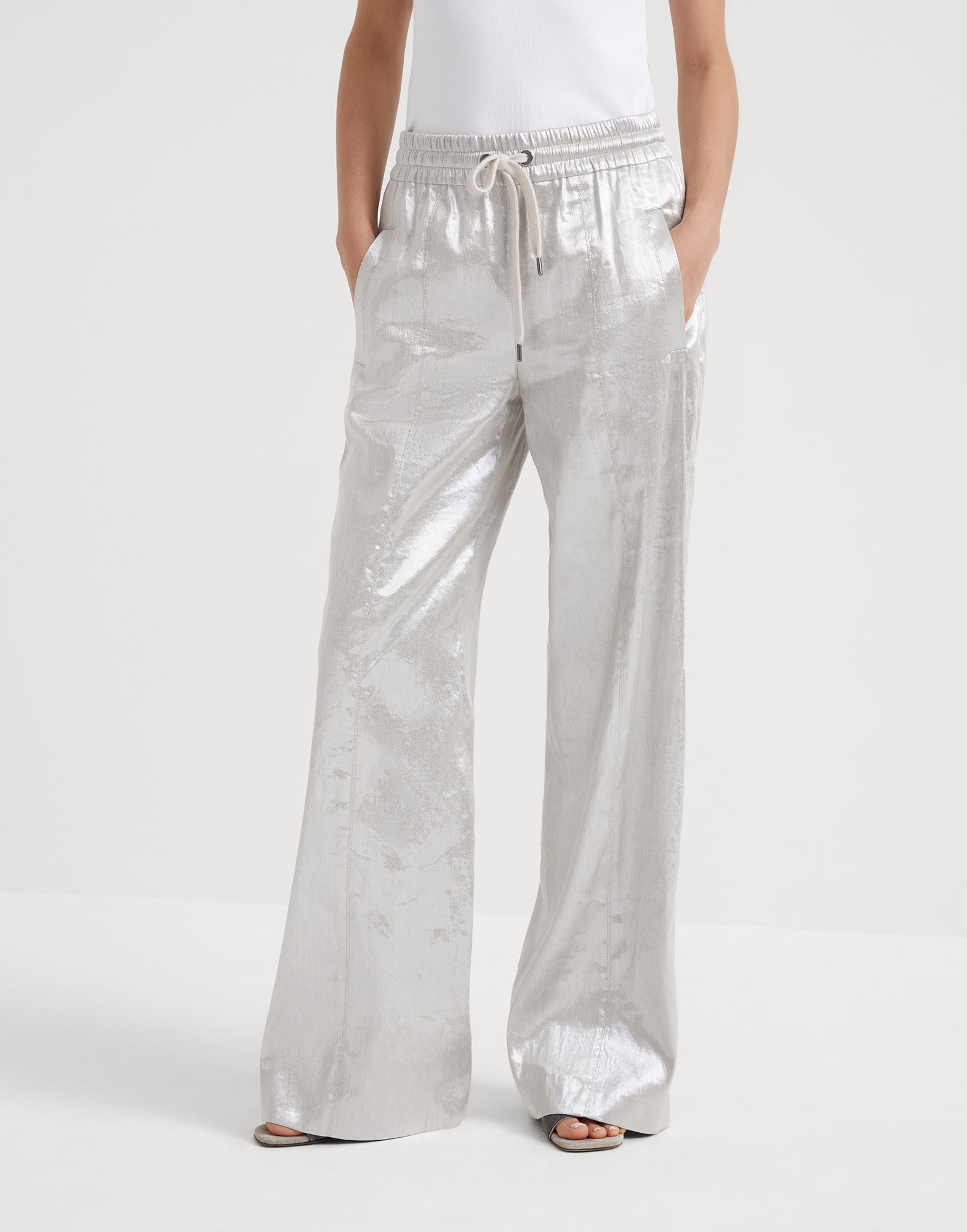 Sparkling linen gabardine loose track trousers