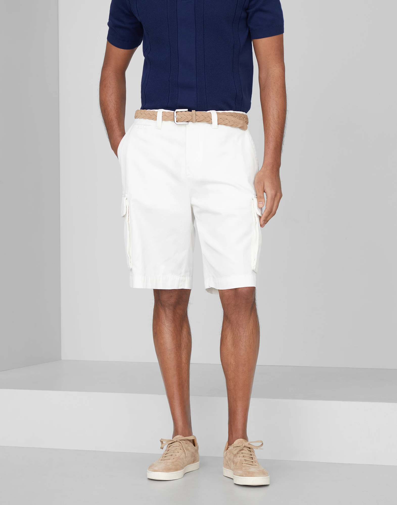 Garment-dyed Bermuda shorts in twisted cotton gabardine with cargo pockets