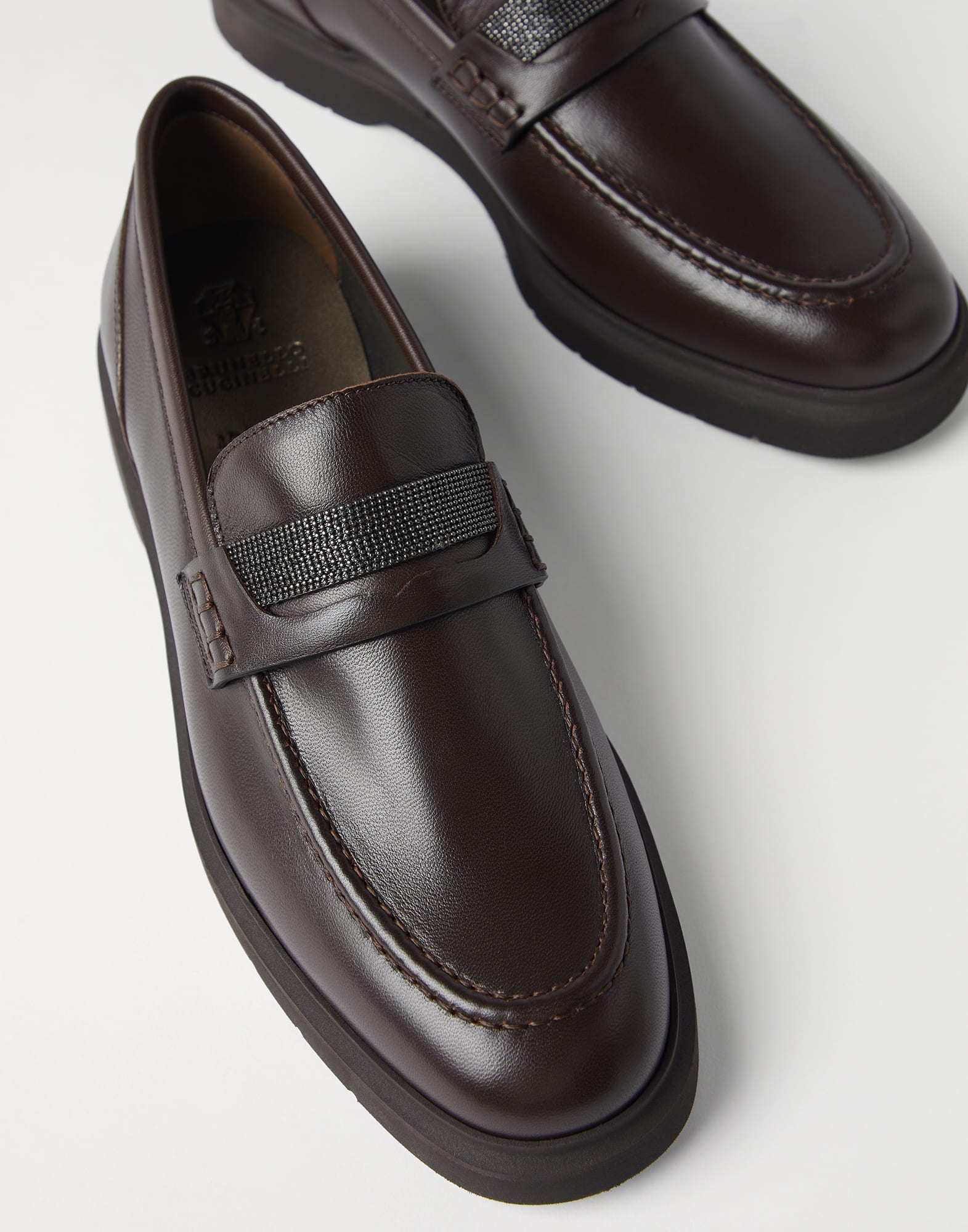 Soft nappa leather penny loafers with precious insert