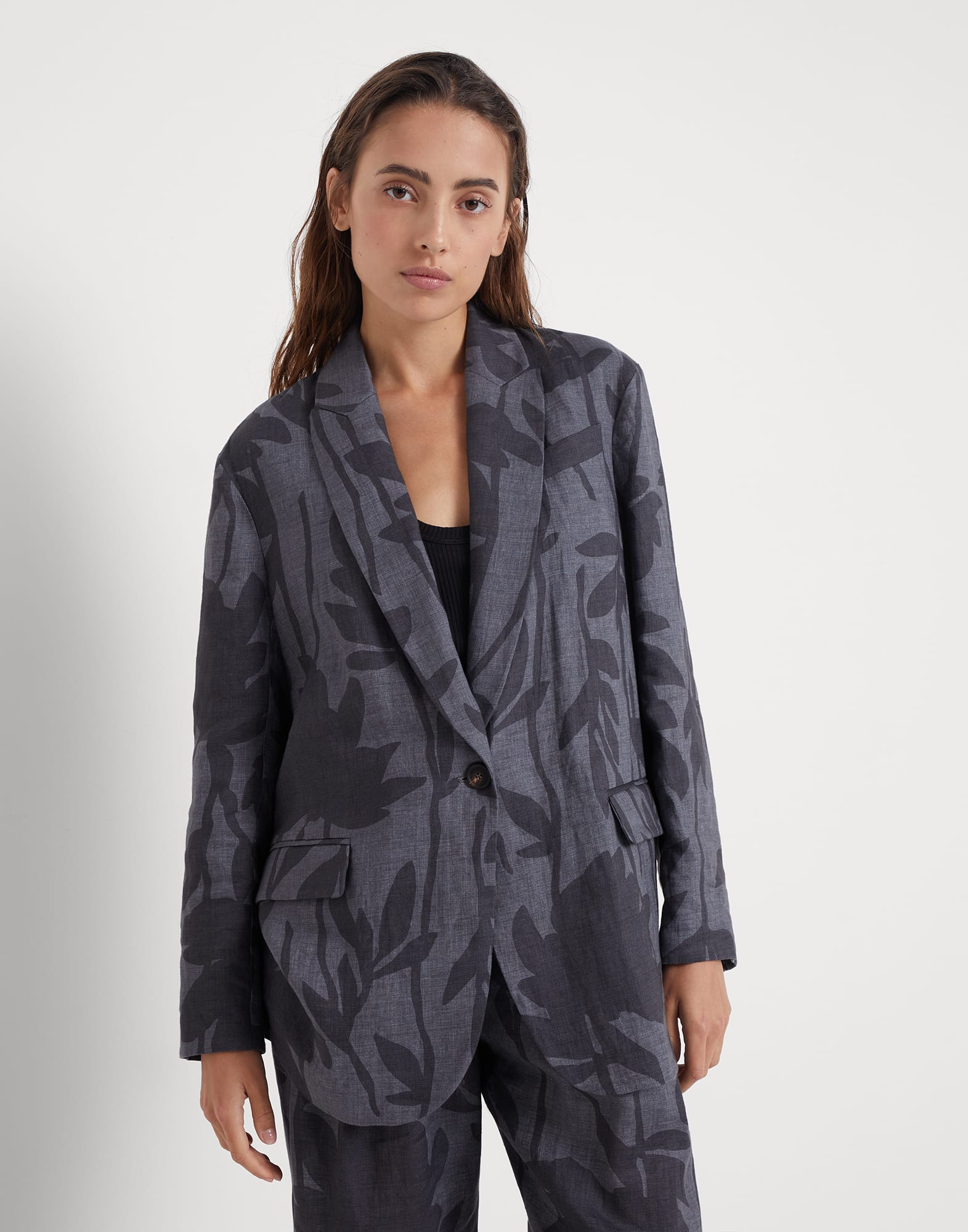 Ramage print lessive linen blazer with monili