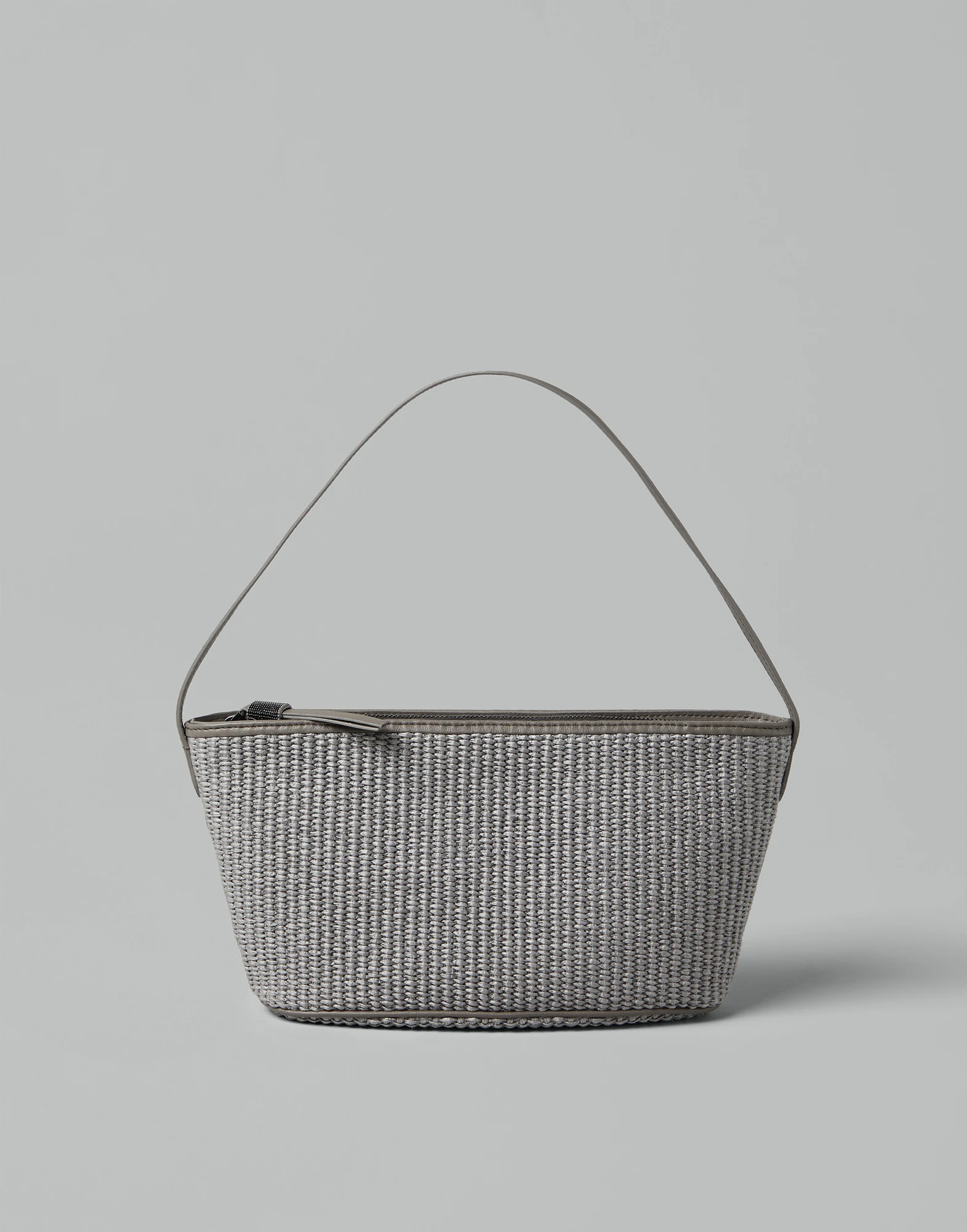 Techno cotton raffia bag with shiny zipper pull