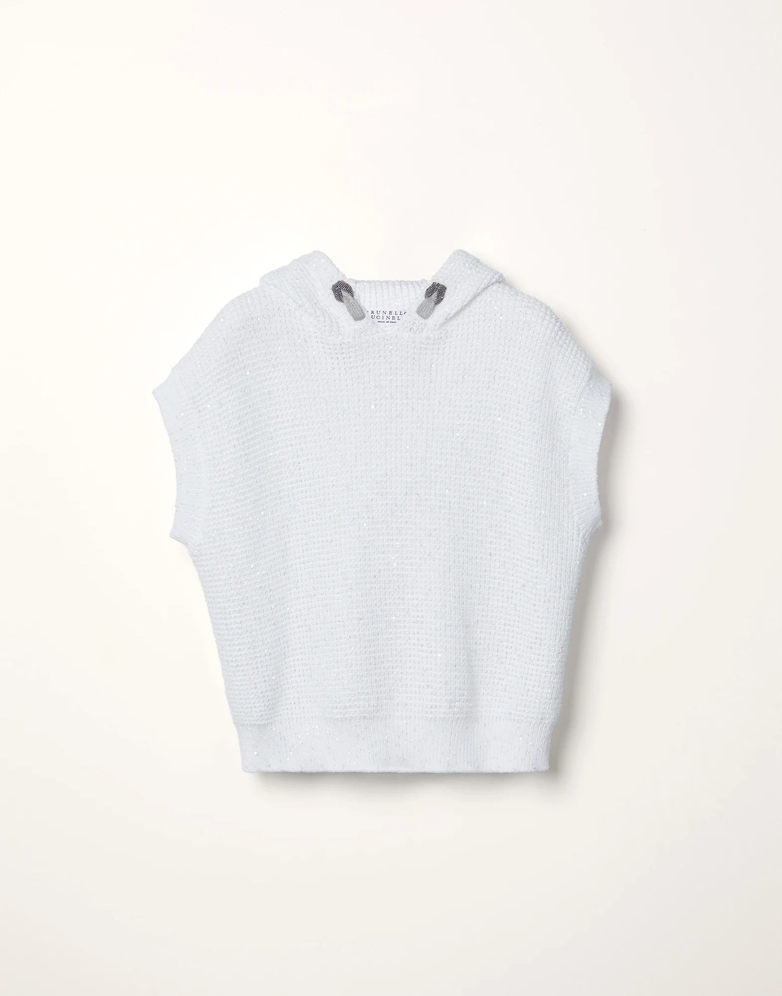 Cotton dazzling yarn half English rib hooded sweater vest with monili