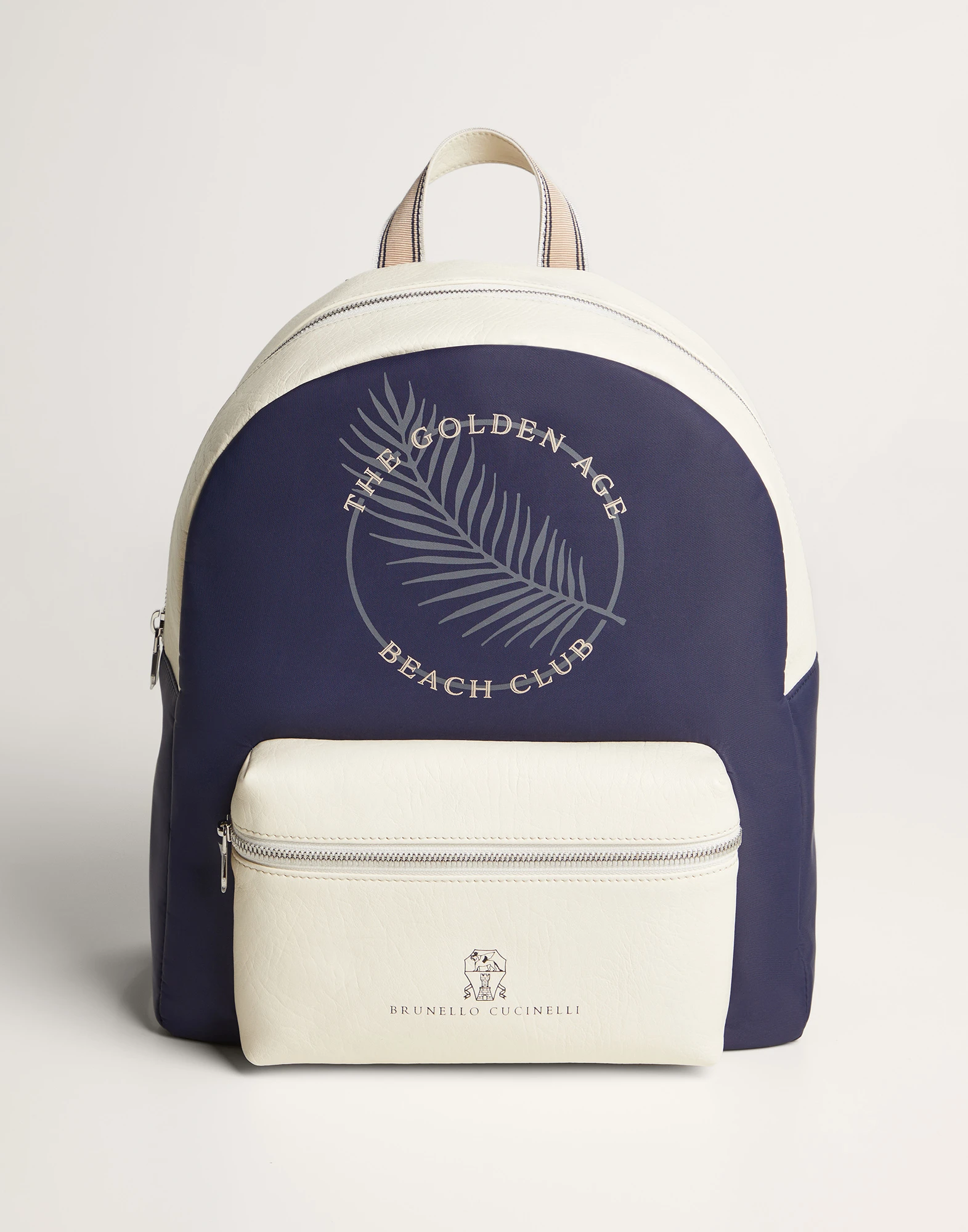 Water-resistant nylon and grained calfskin backpack with print