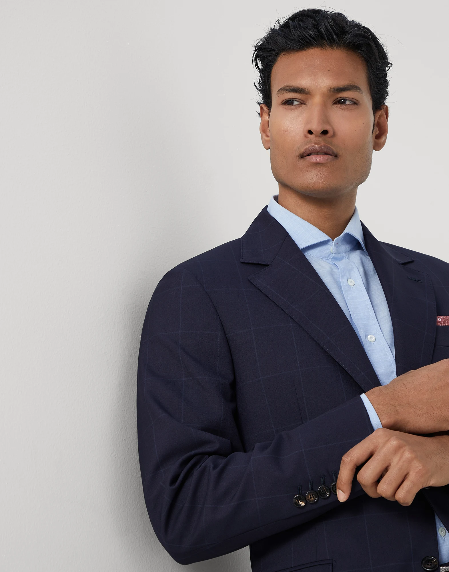 Super 120s virgin wool overcheck jacket