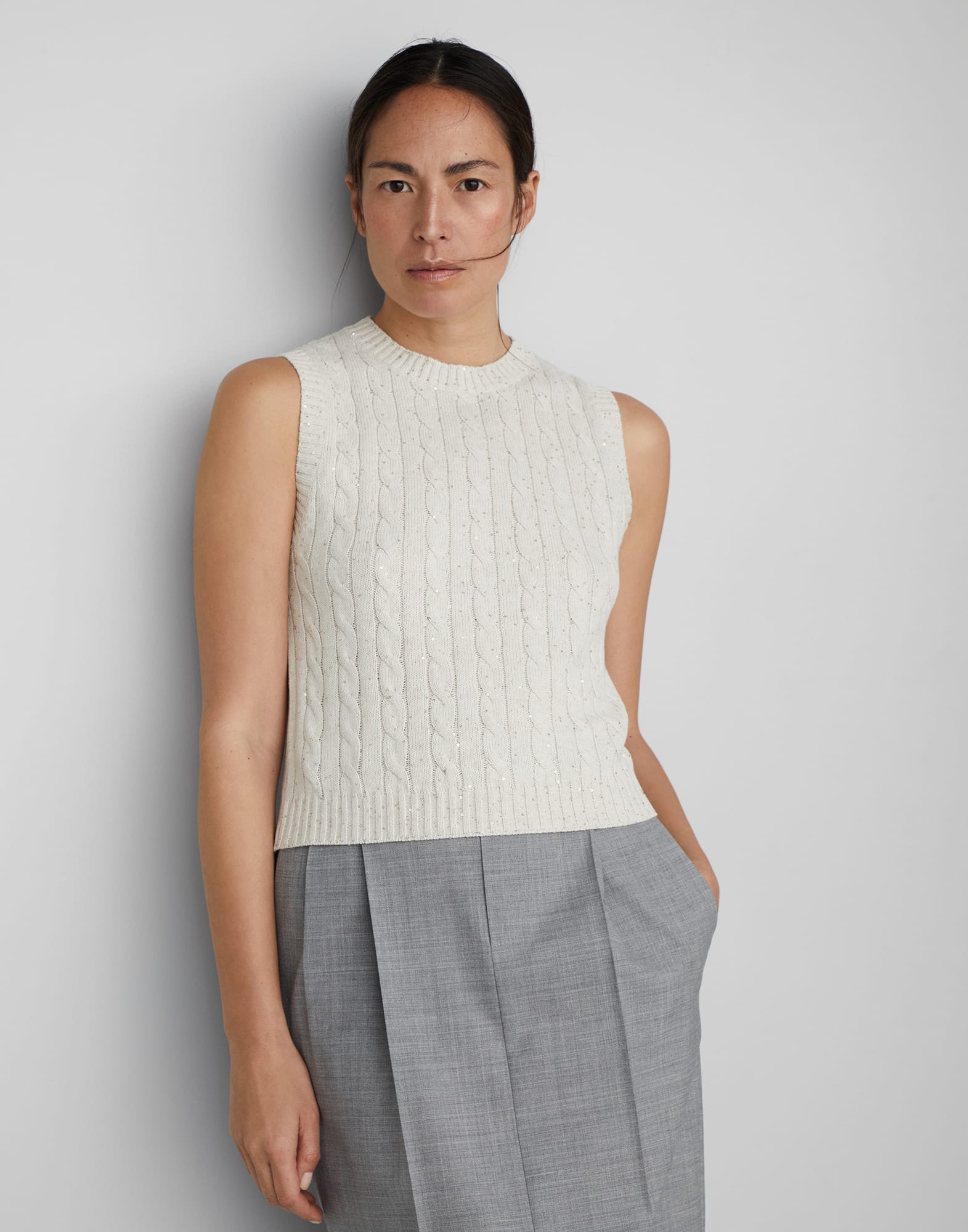 Cotton dazzling cables knit top